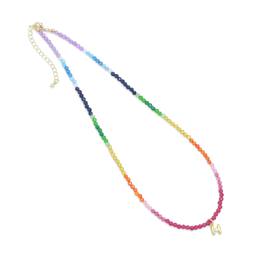 Rainbow Mixed Gemstone beads Initial Necklace, sku#EF815