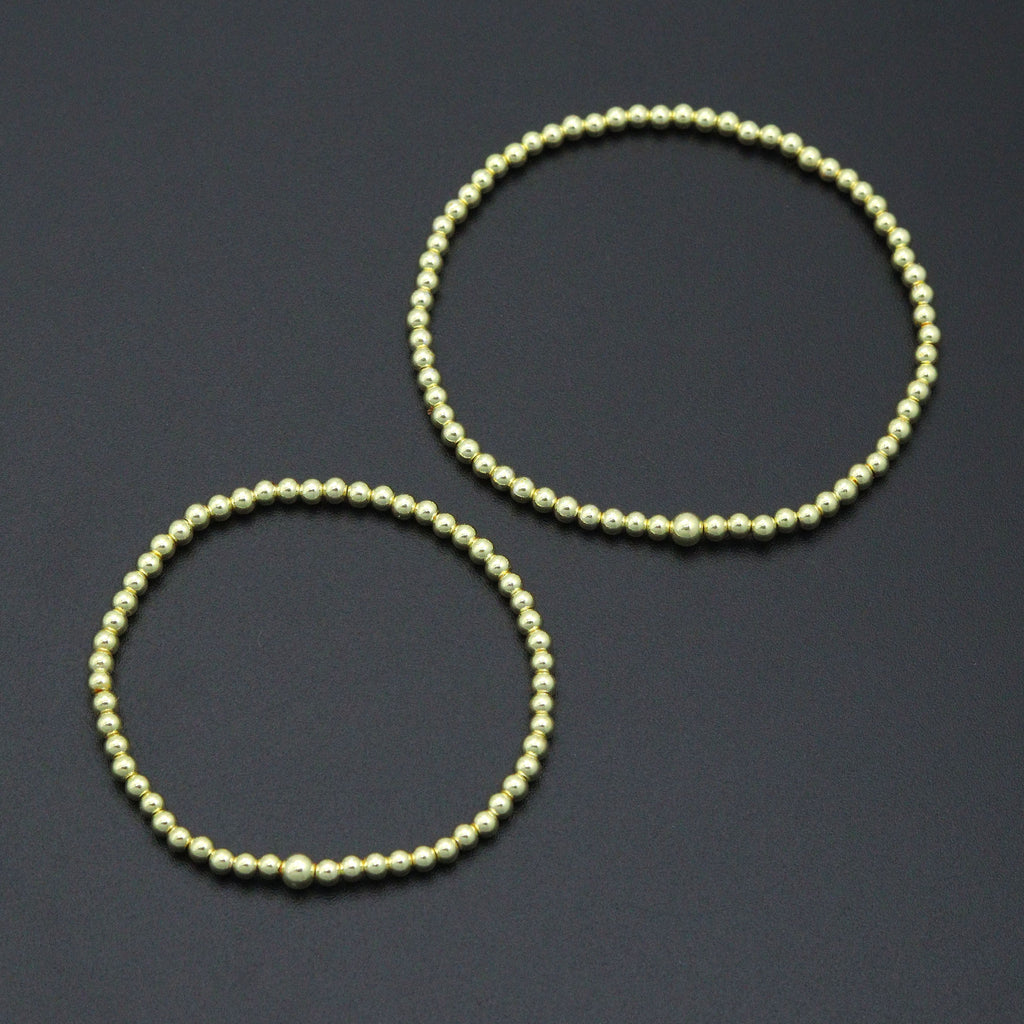 7'' Bright Silver and Gold Hematite Stretchy Bracelet, Sku#EF735