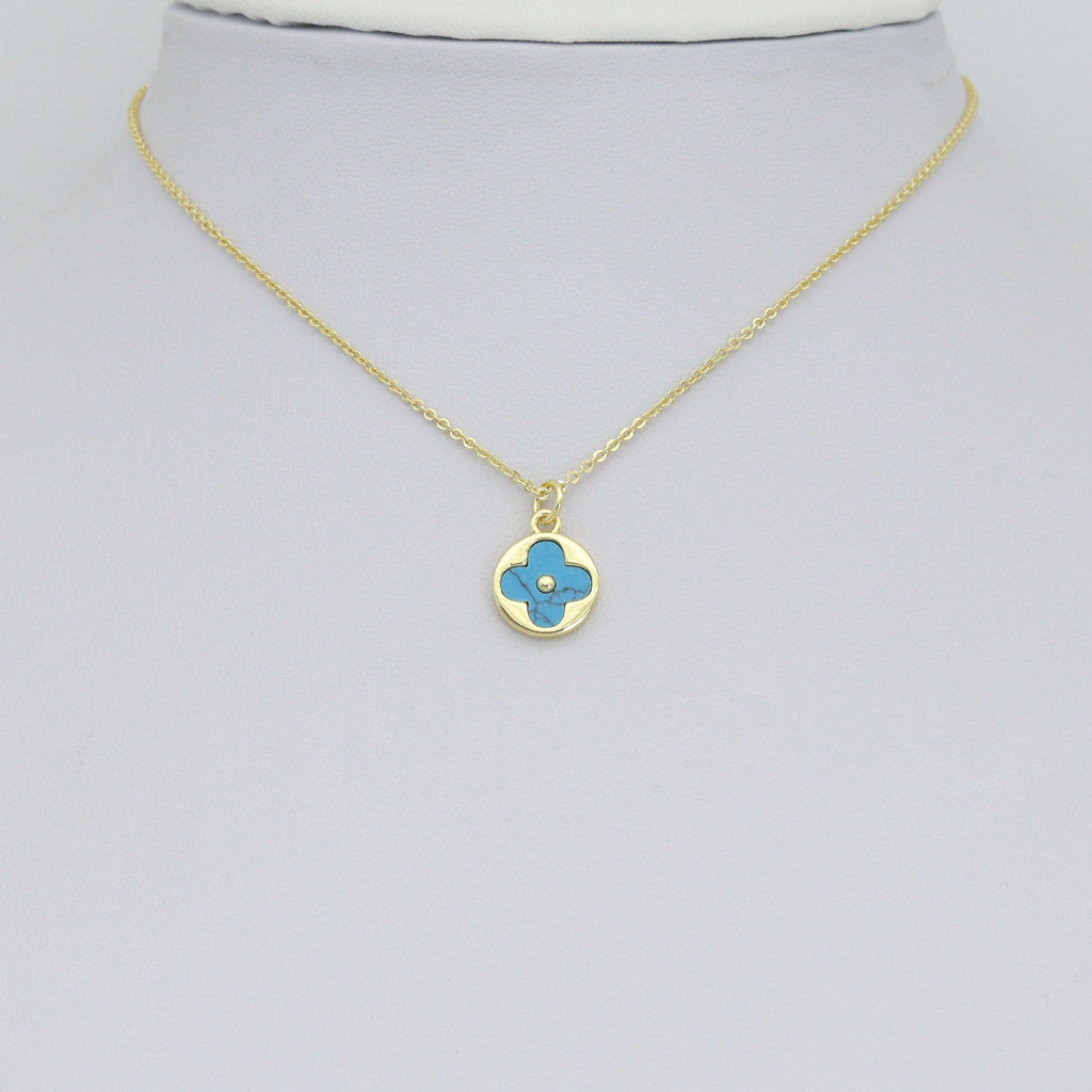 Mother of Pearl Turquoise Clover Coin Pendant charm, Sku#LX930