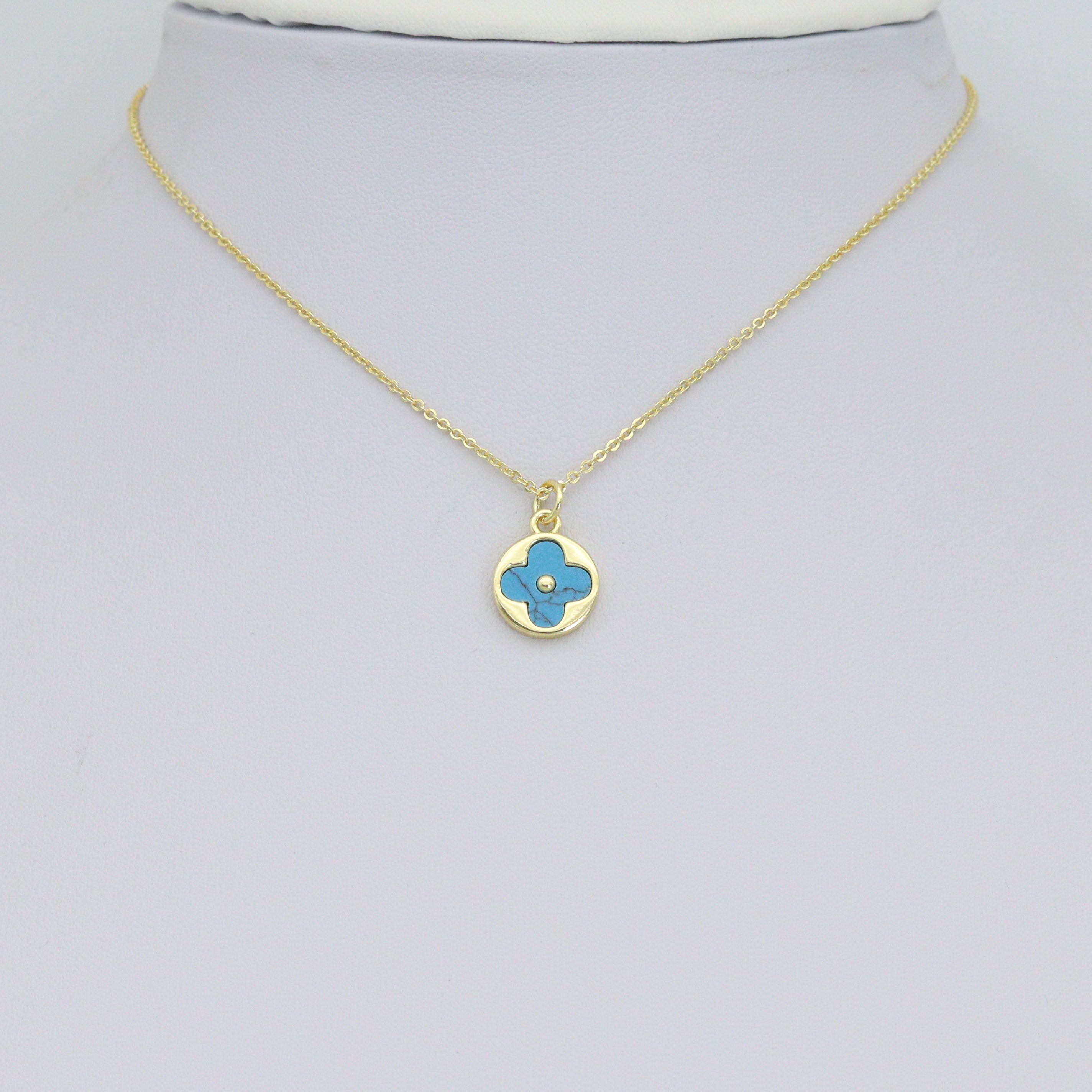 Mother of Pearl Turquoise Clover Coin Pendant charm, Sku#LX930