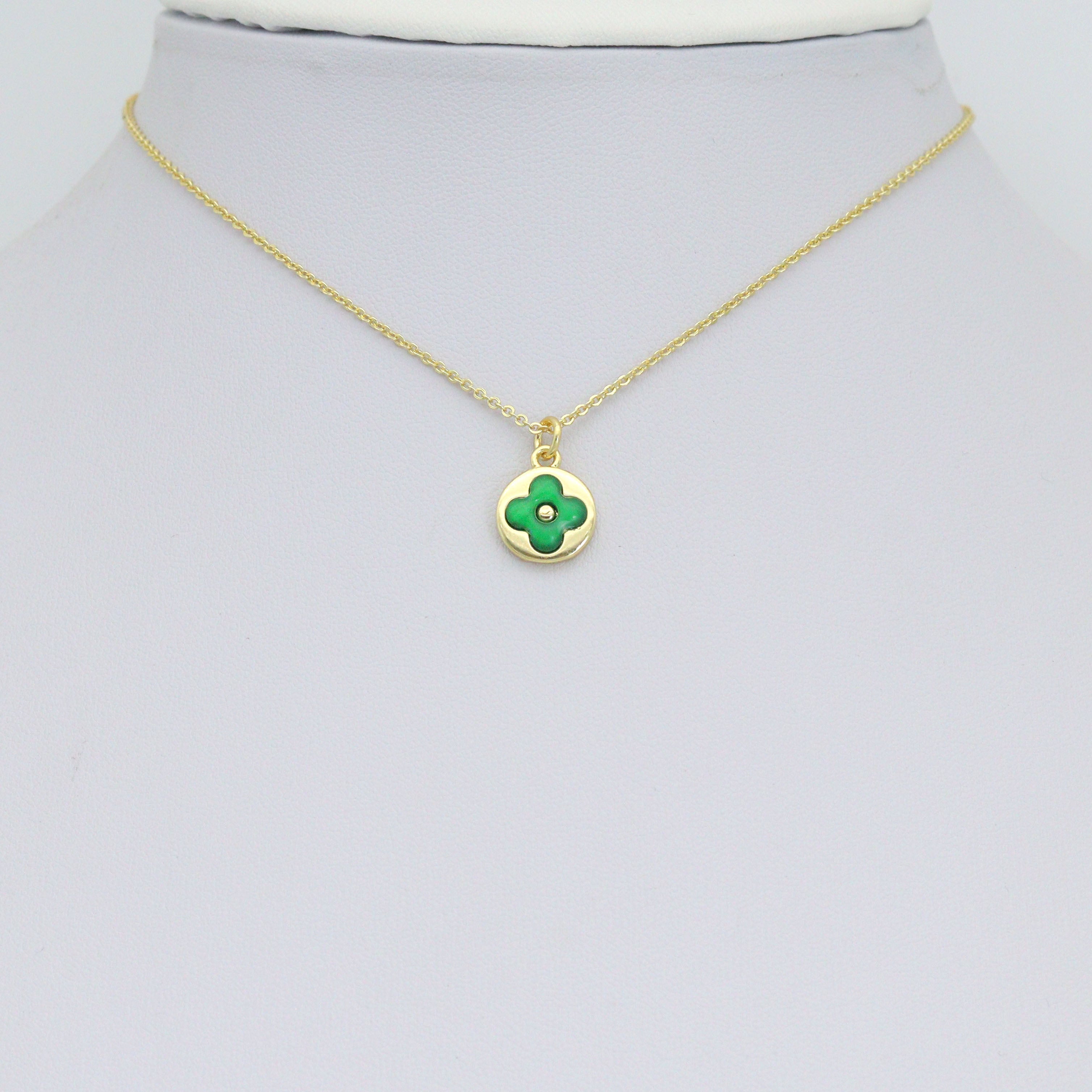 Colorful Enamel Clover flower Coin Pendant charm, Sku#LD764