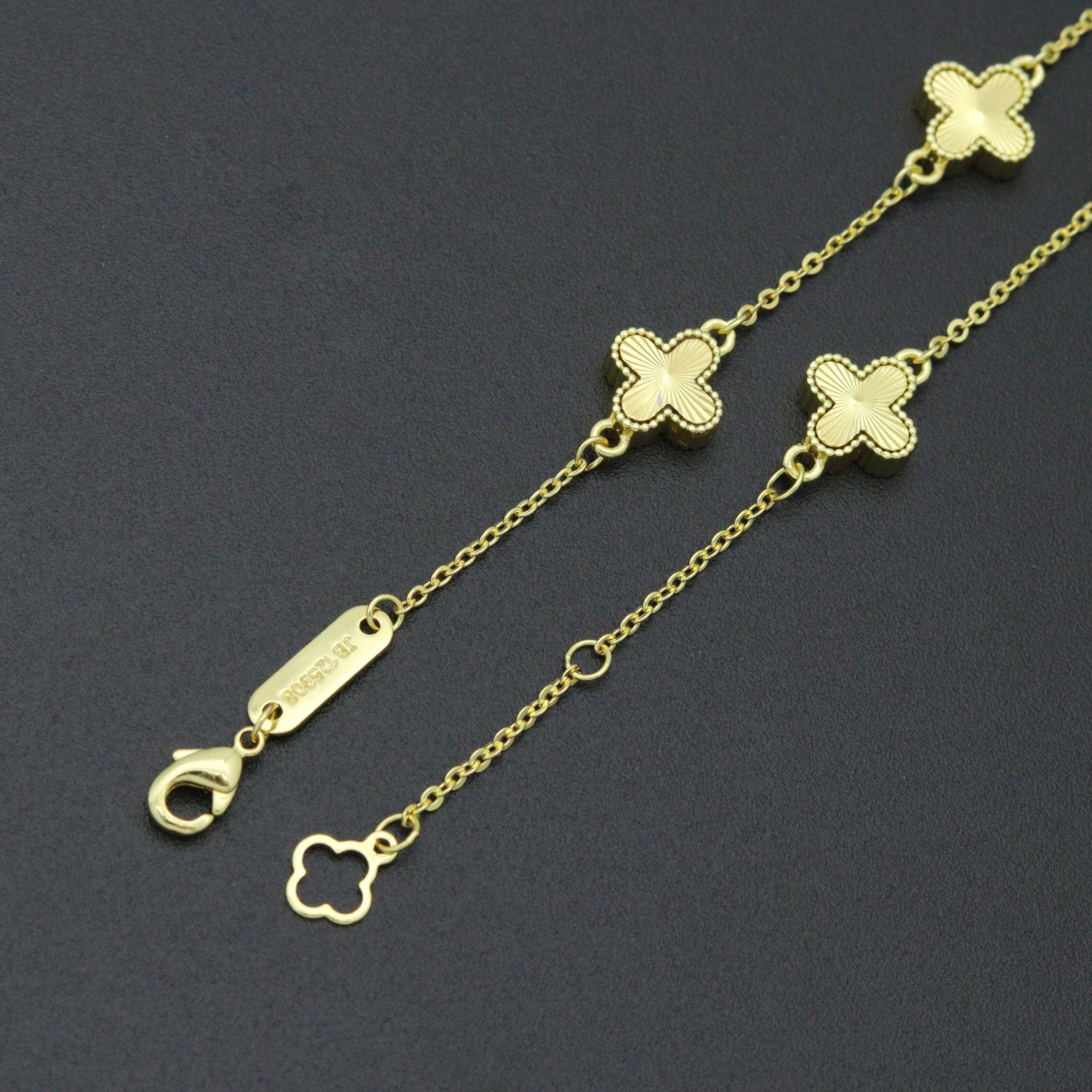 Double sides Gold Flower Chain Bracelet,  Sku#FH249