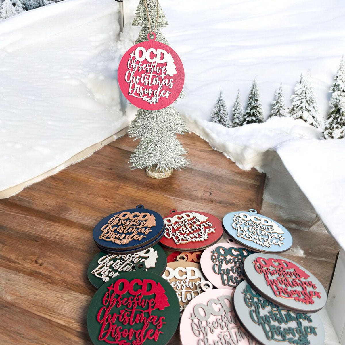 Handcrafted 3D Wooden Christmas Ornaments Imperfect OCD Style Limited Edition Tree Hanging Decor