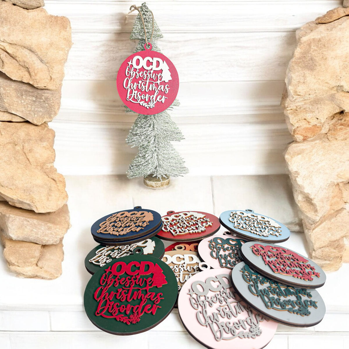 Handcrafted 3D Wooden Christmas Ornaments Imperfect OCD Style Limited Edition Tree Hanging Decor
