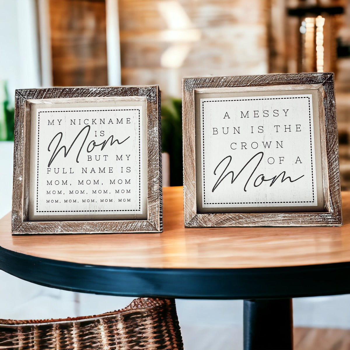 Mom Bun Double Sided 7 Inch Sign 7x7x1.5 Wooden Mom Anthem Home Decor Gift For Mothers