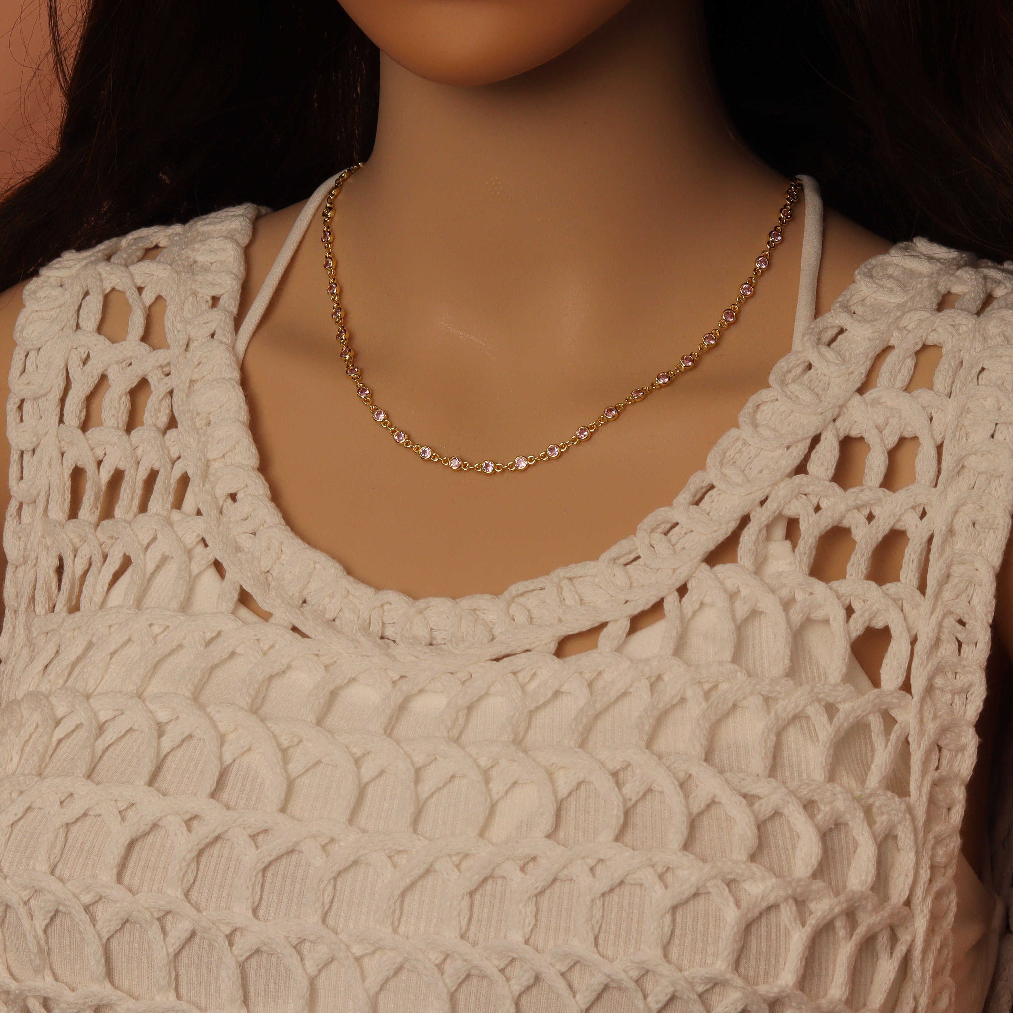High Quality 1 Foot/Yard-Pink CZ Beaded Chain-4mm Cubic Zironia Bezel Chain, sku#A516