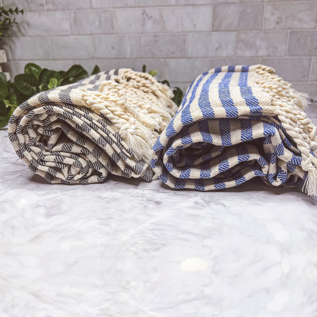 Nautical Turkish Towel 180GSM Cotton Peshtemal Beach Towel Light Quick Dry