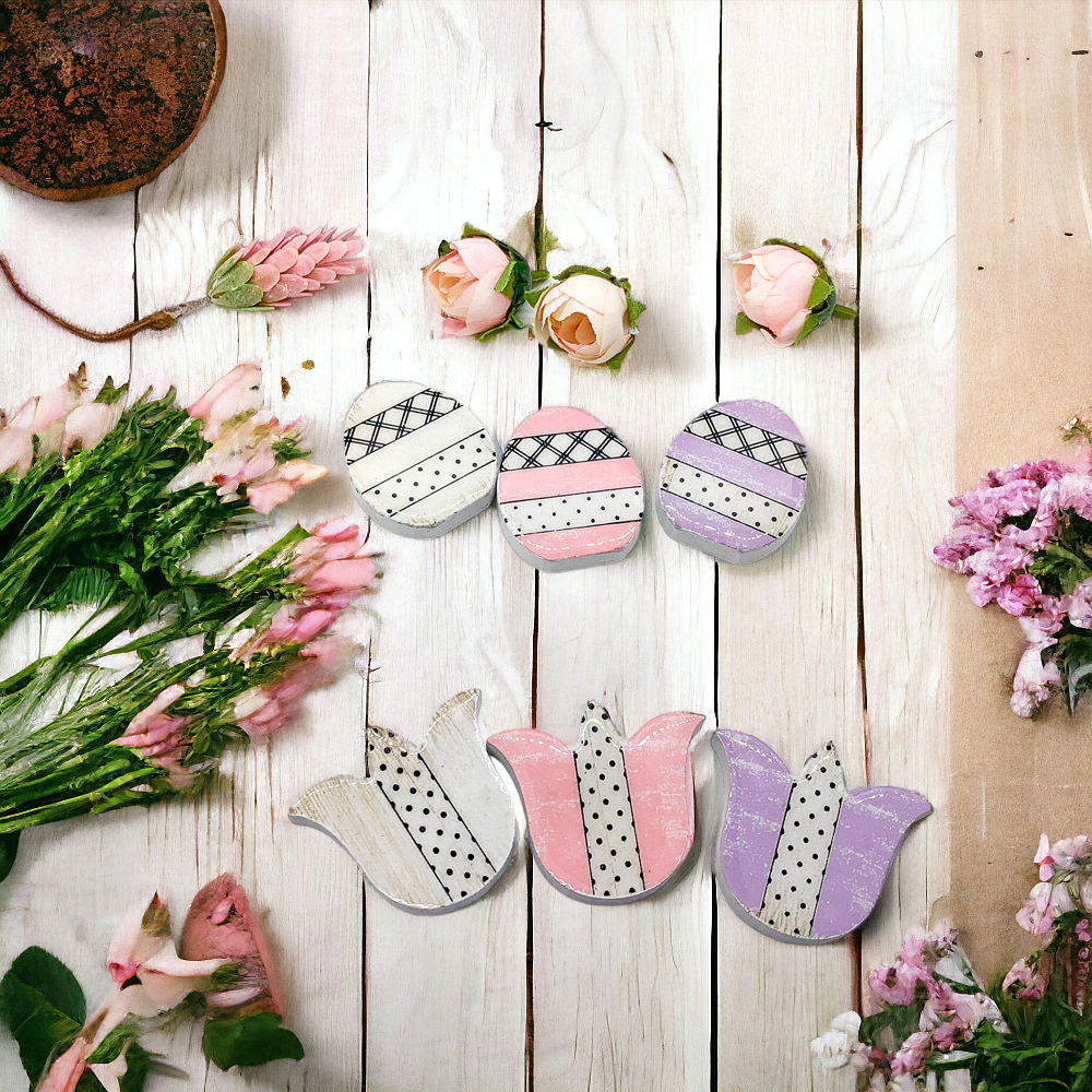 Handmade Wooden Magnetic Spring Magnets Set Of 3 Easter Egg Decorative Fridge Magnets