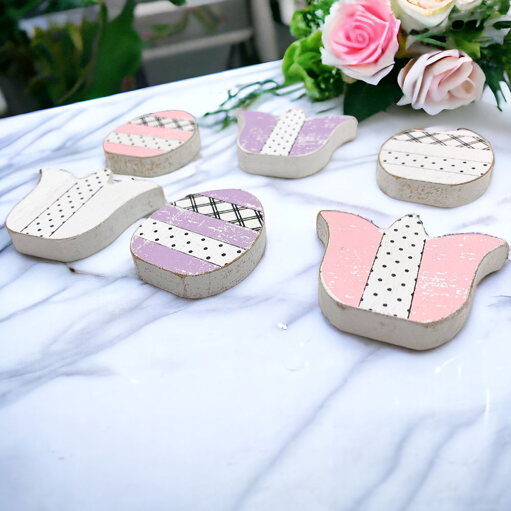 Handmade Wooden Spring Easter Decor 6Pc Accents Tulips And Easter Eggs Mantel Tier Tray Display