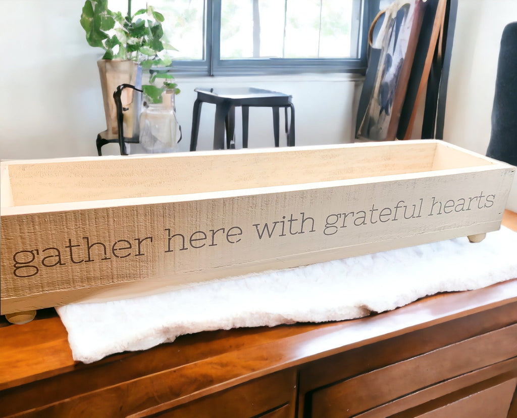 Gather Wooden Tray Long Box Centerpiece 20x12 Rustic Handmade Planter Decorative Storage
