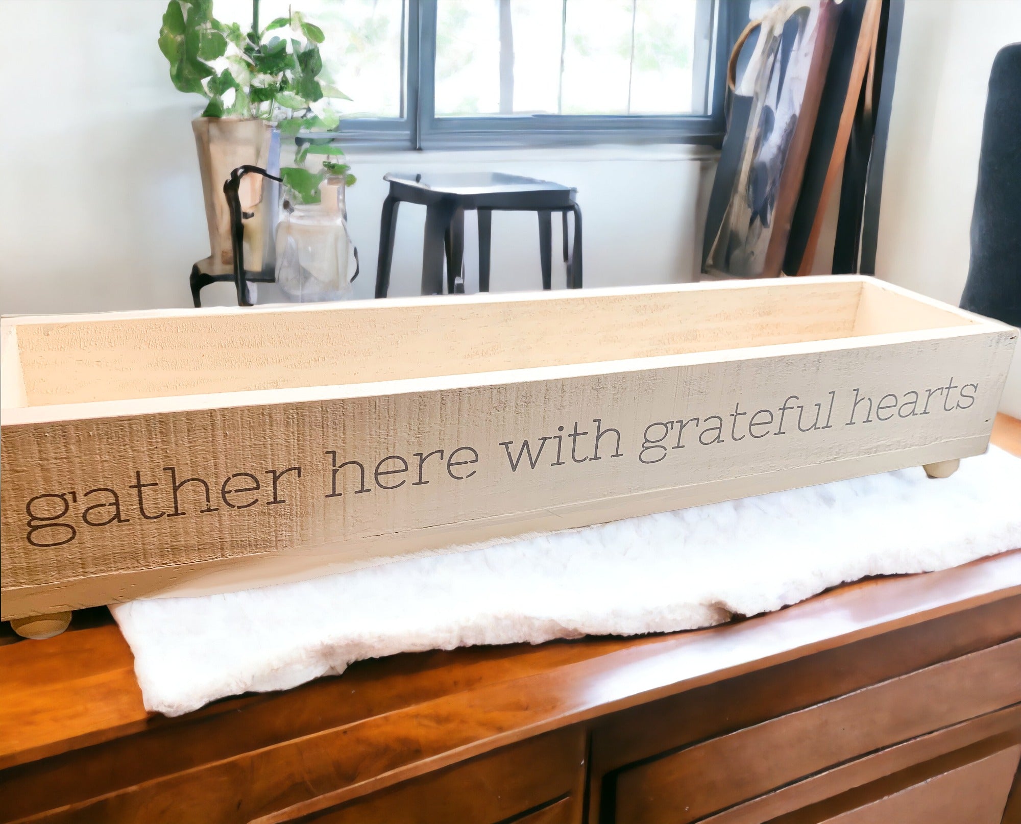 Gather Wooden Tray Long Box Centerpiece 20x12 Rustic Handmade Planter Decorative Storage