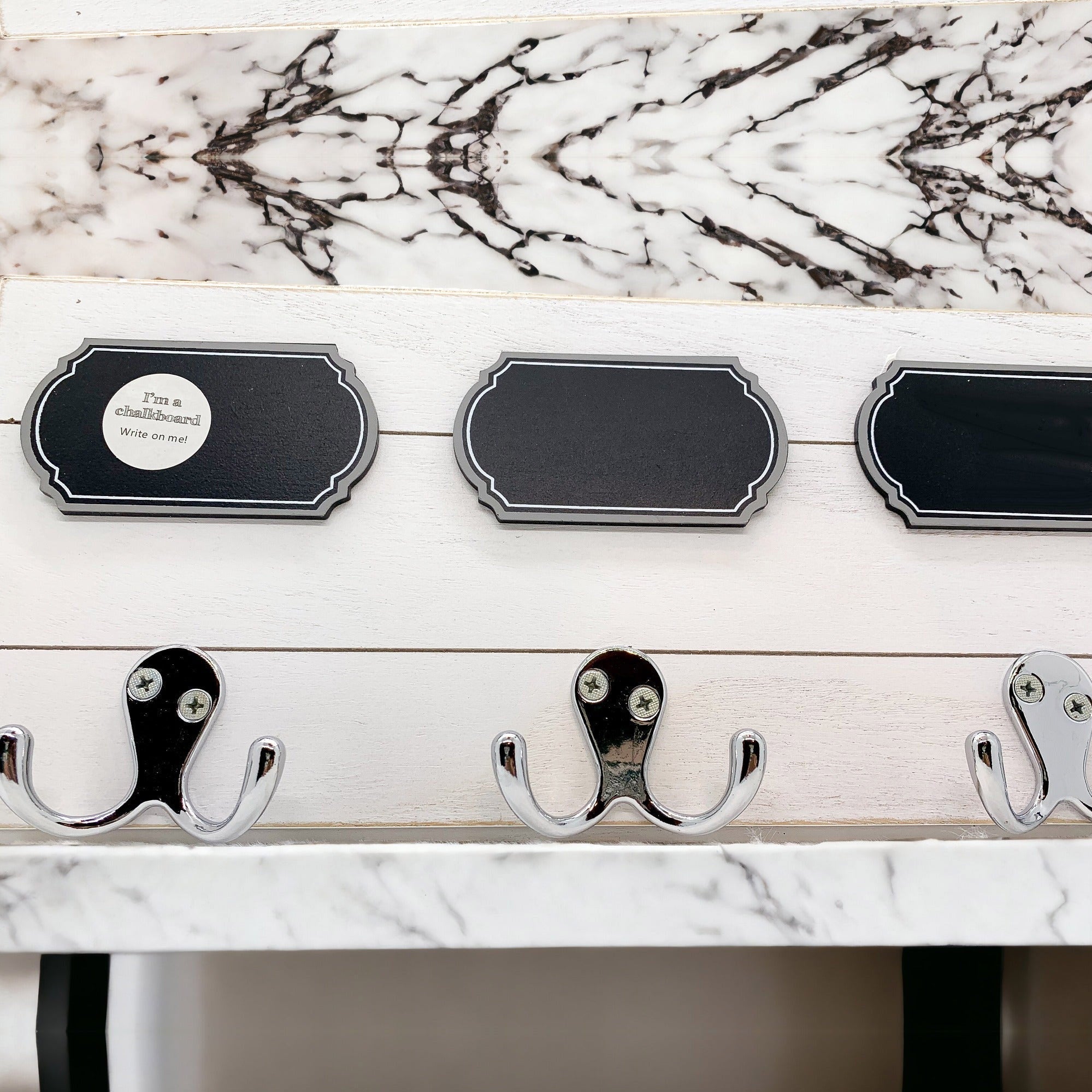 Chalkboard Wood Coat Hanger - Triple Hook Board With 3 Chalk Labels 15x6.75