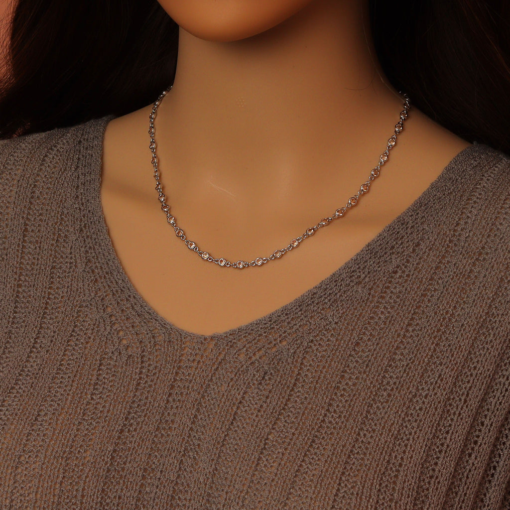 High Quality Champagne Color CZ Beaded Chain Gold Silver Bezel Chain, skuA450
