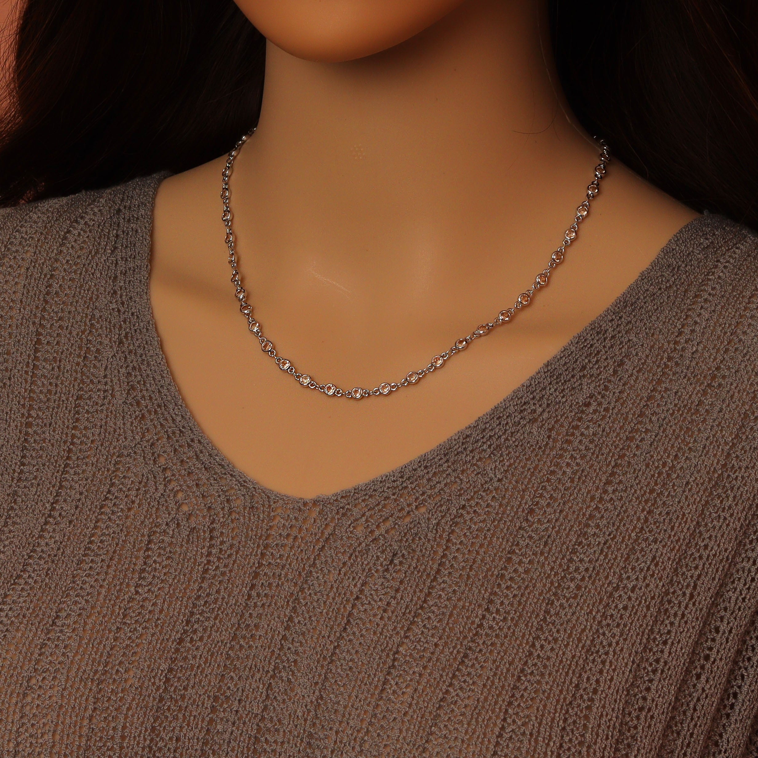 High Quality Champagne Color CZ Beaded Chain Gold Silver Bezel Chain, skuA450