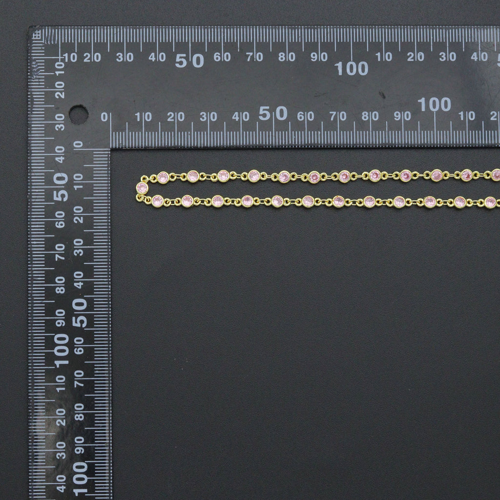 High Quality 1 Foot/Yard-Pink CZ Beaded Chain-4mm Cubic Zironia Bezel Chain, sku#A516