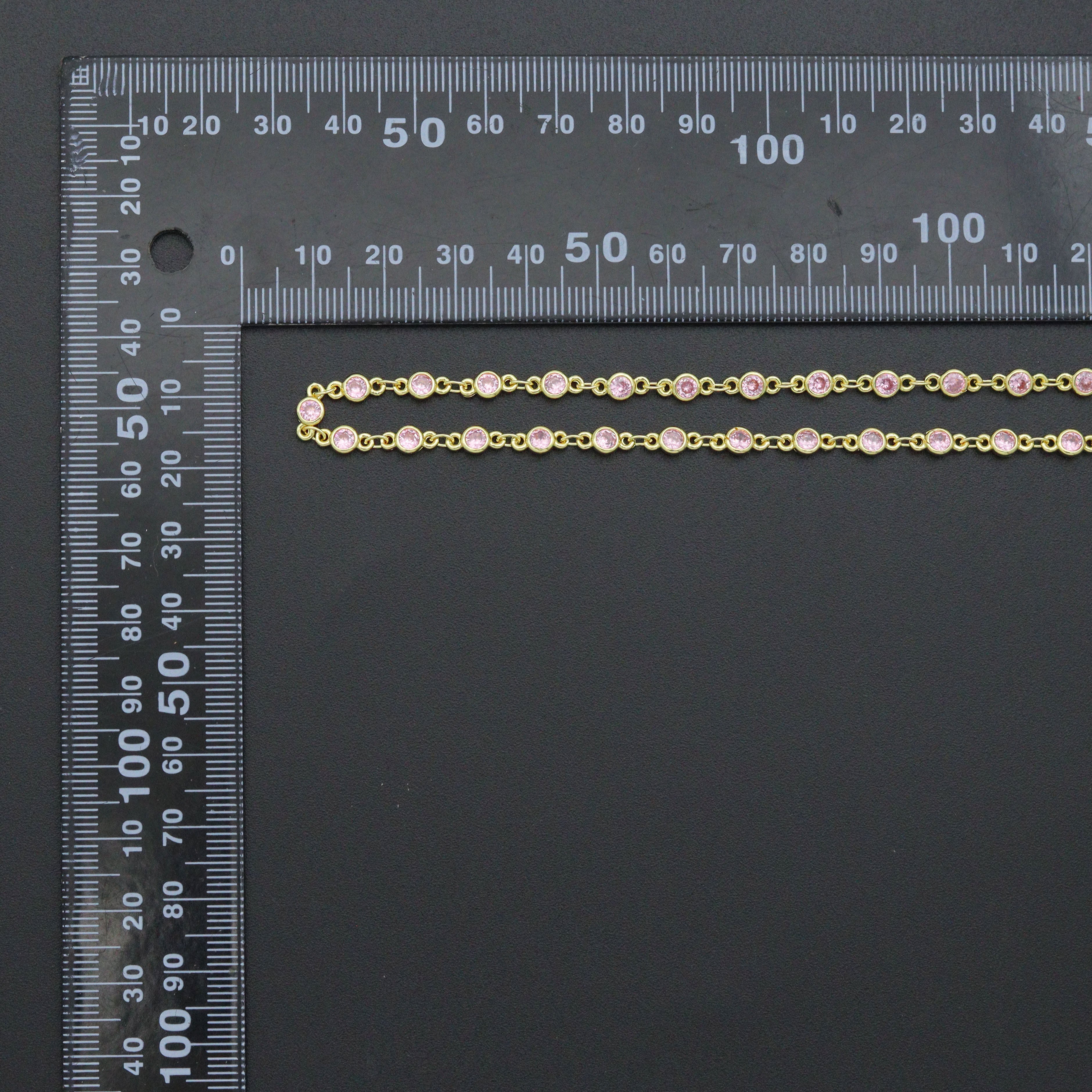 High Quality 1 Foot/Yard-Pink CZ Beaded Chain-4mm Cubic Zironia Bezel Chain, sku#A516