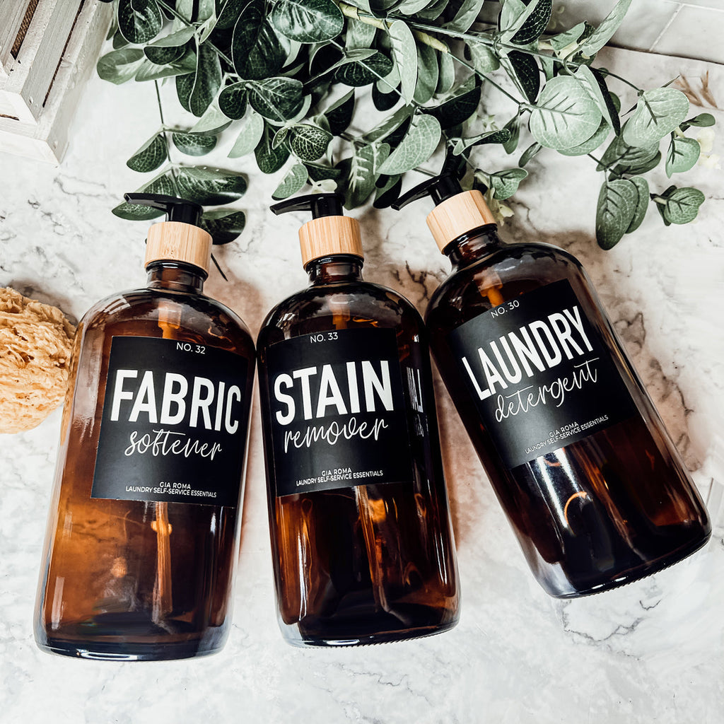 32 Oz Amber Glass Reusable Dispenser Bottle For Soap Laundry Mouthwash Refillable Pump Included