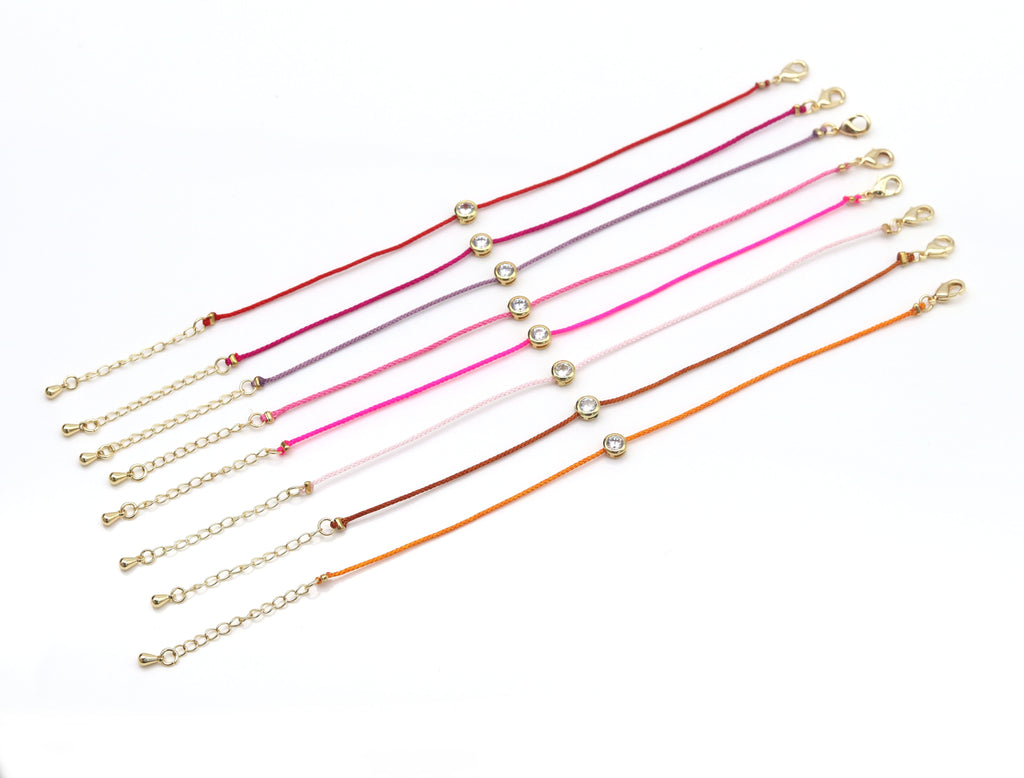 24 Colors!! Diamond Cord Bracelet, Bezel Bracelet, Round Bezel Bracelet,Friendship Bracelet, CZ string bracelet, Dainty Bracelet, sku#EF84
