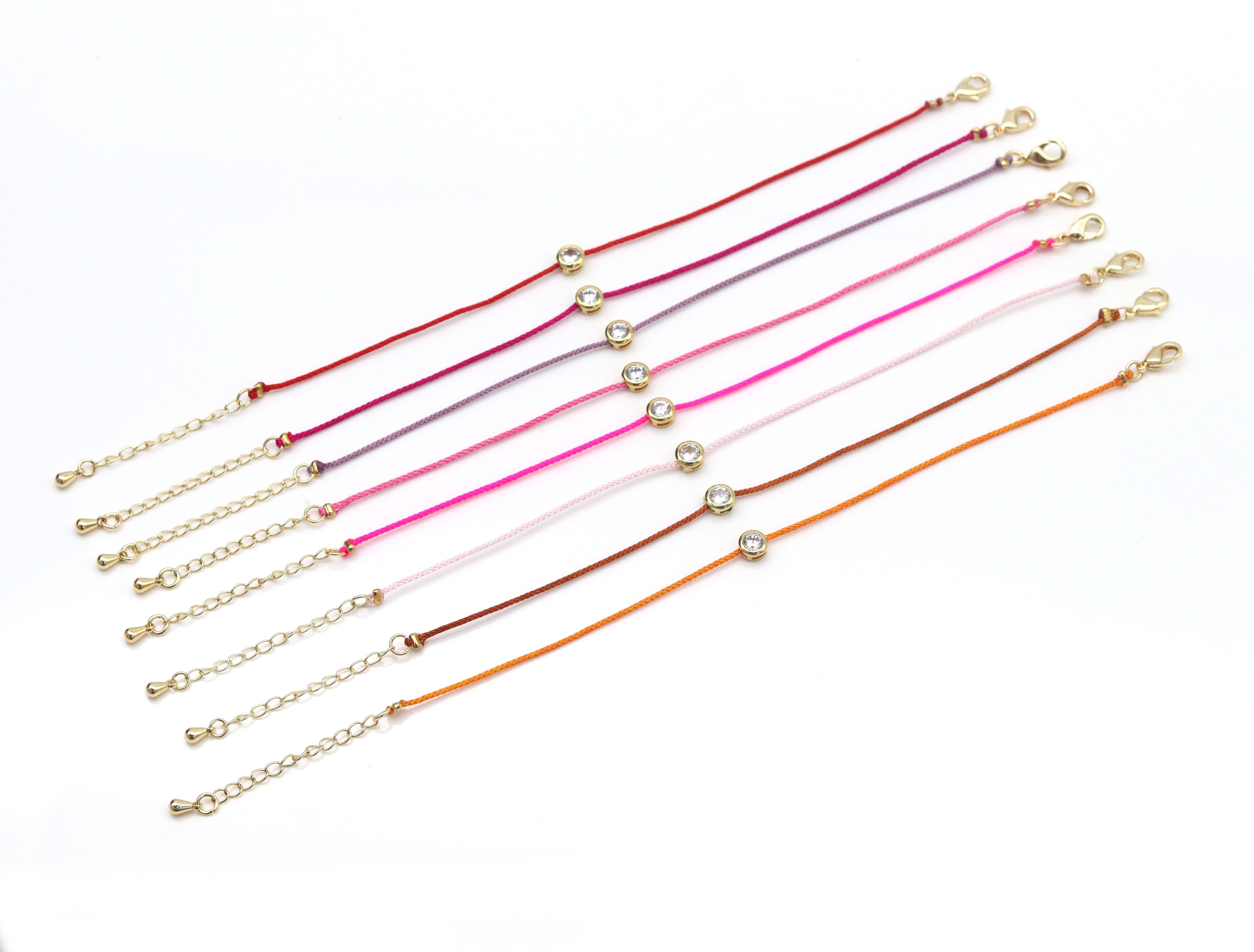 24 Colors!! Diamond Cord Bracelet, Bezel Bracelet, Round Bezel Bracelet,Friendship Bracelet, CZ string bracelet, Dainty Bracelet, sku#EF84