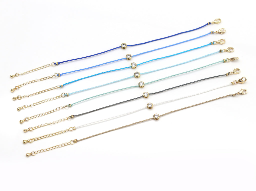 24 Colors!! Diamond Cord Bracelet, Bezel Bracelet, Round Bezel Bracelet,Friendship Bracelet, CZ string bracelet, Dainty Bracelet, sku#EF84