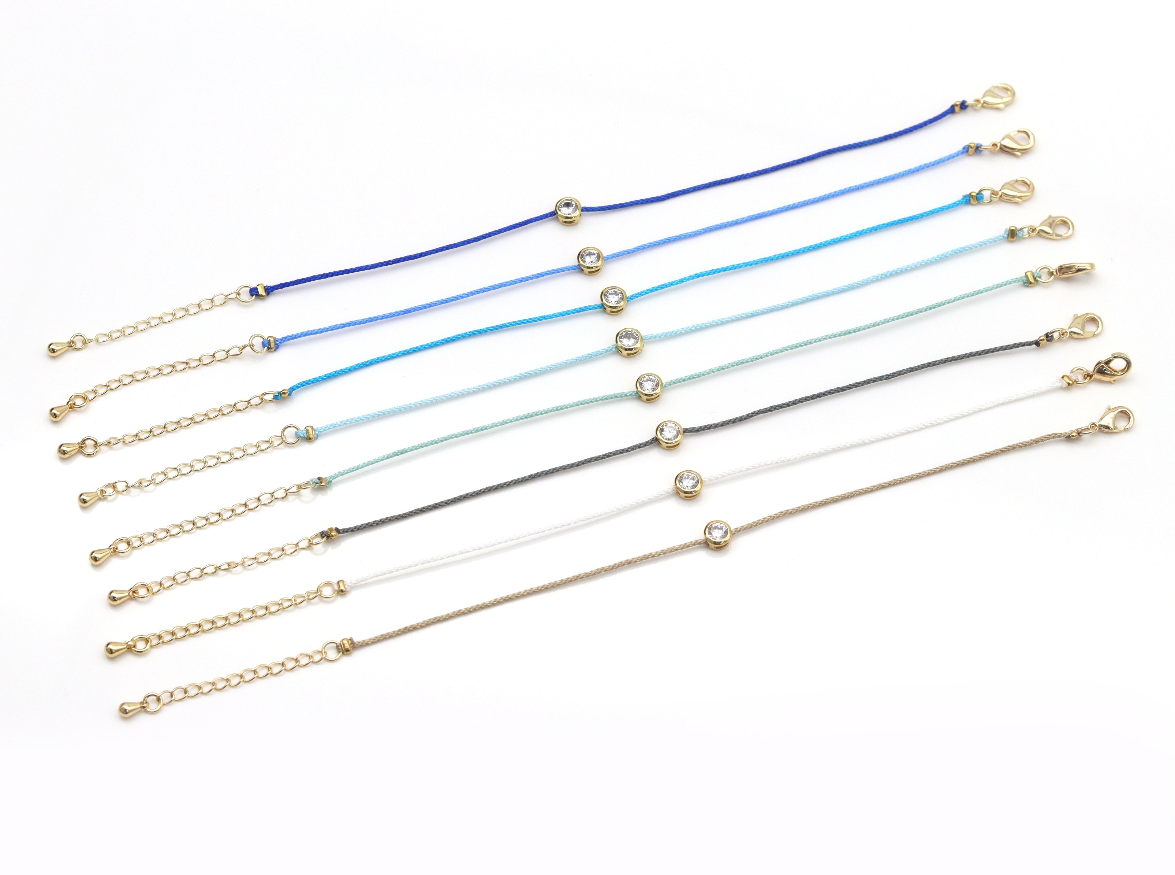 24 Colors!! Diamond Cord Bracelet, Bezel Bracelet, Round Bezel Bracelet,Friendship Bracelet, CZ string bracelet, Dainty Bracelet, sku#EF84