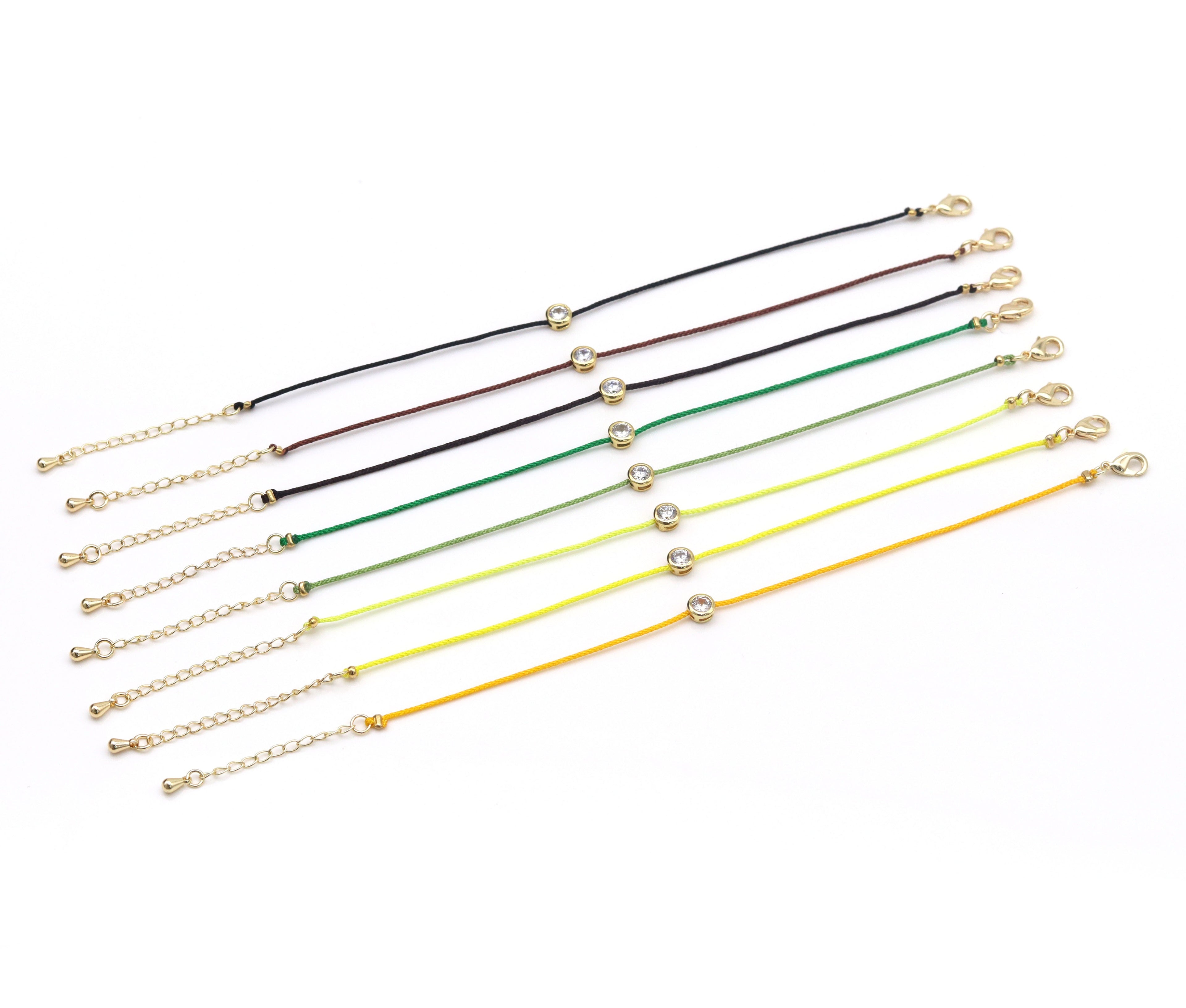 24 Colors!! Diamond Cord Bracelet, Bezel Bracelet, Round Bezel Bracelet,Friendship Bracelet, CZ string bracelet, Dainty Bracelet, sku#EF84