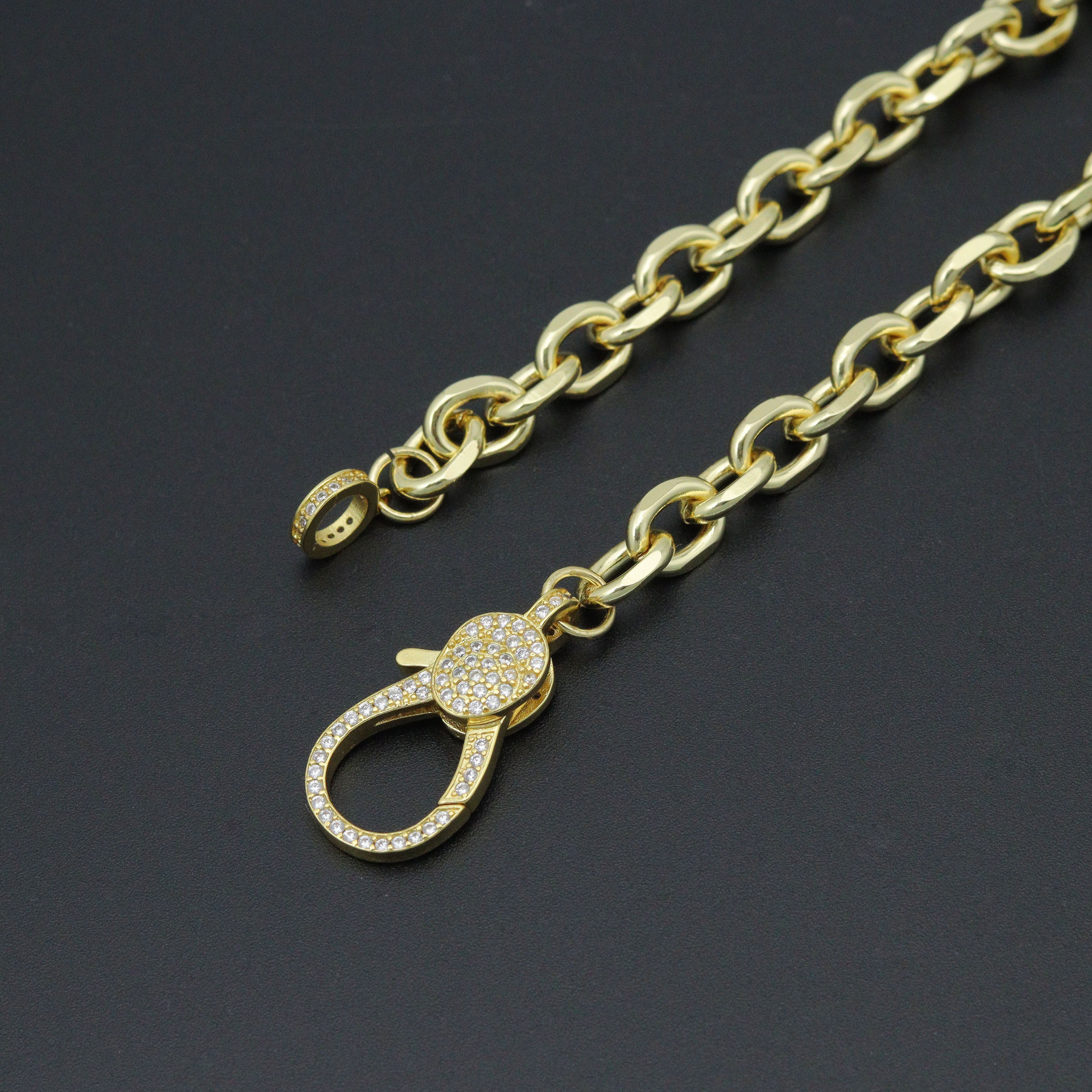 Thick square Rolo Chain with large cz clasp Necklace, sku#EF627