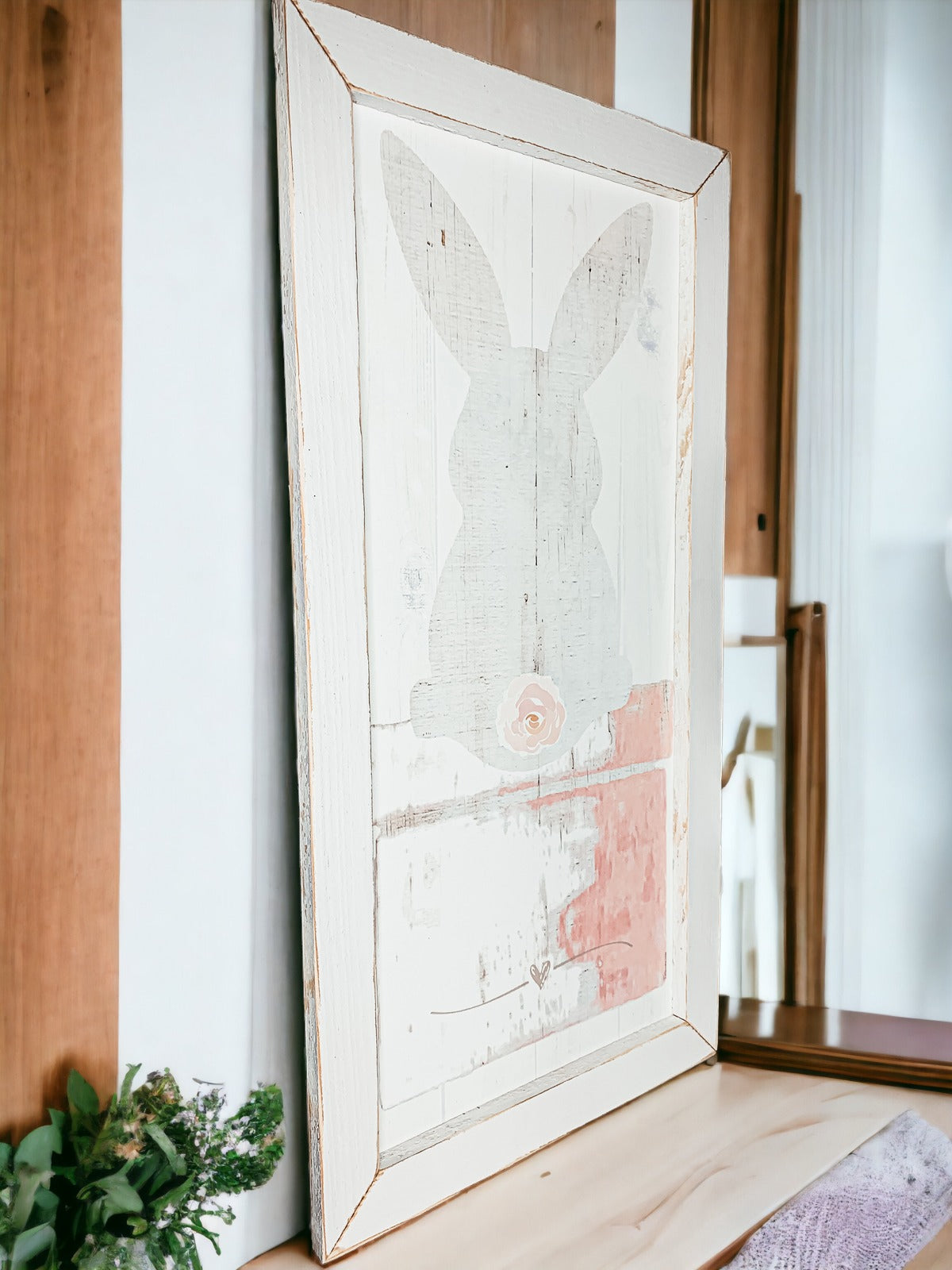 Bunny Tail Rustic Farmhouse Wooden Sign 24x12 Inch Spring Easter Decor Farmhouse Wall Hanging