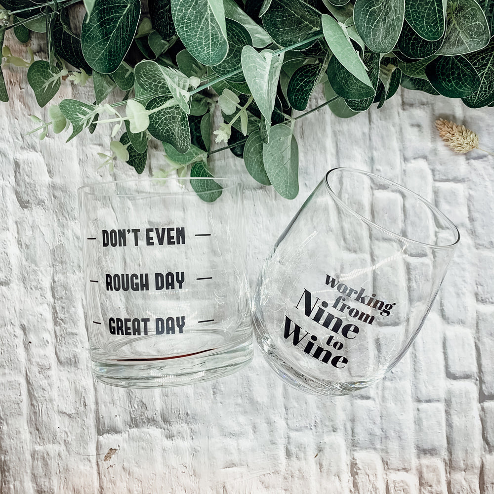 Whiskey Or Wine Stemless Glass Gift Set With Funny Barware Saying And Gift Box For Wine Lovers