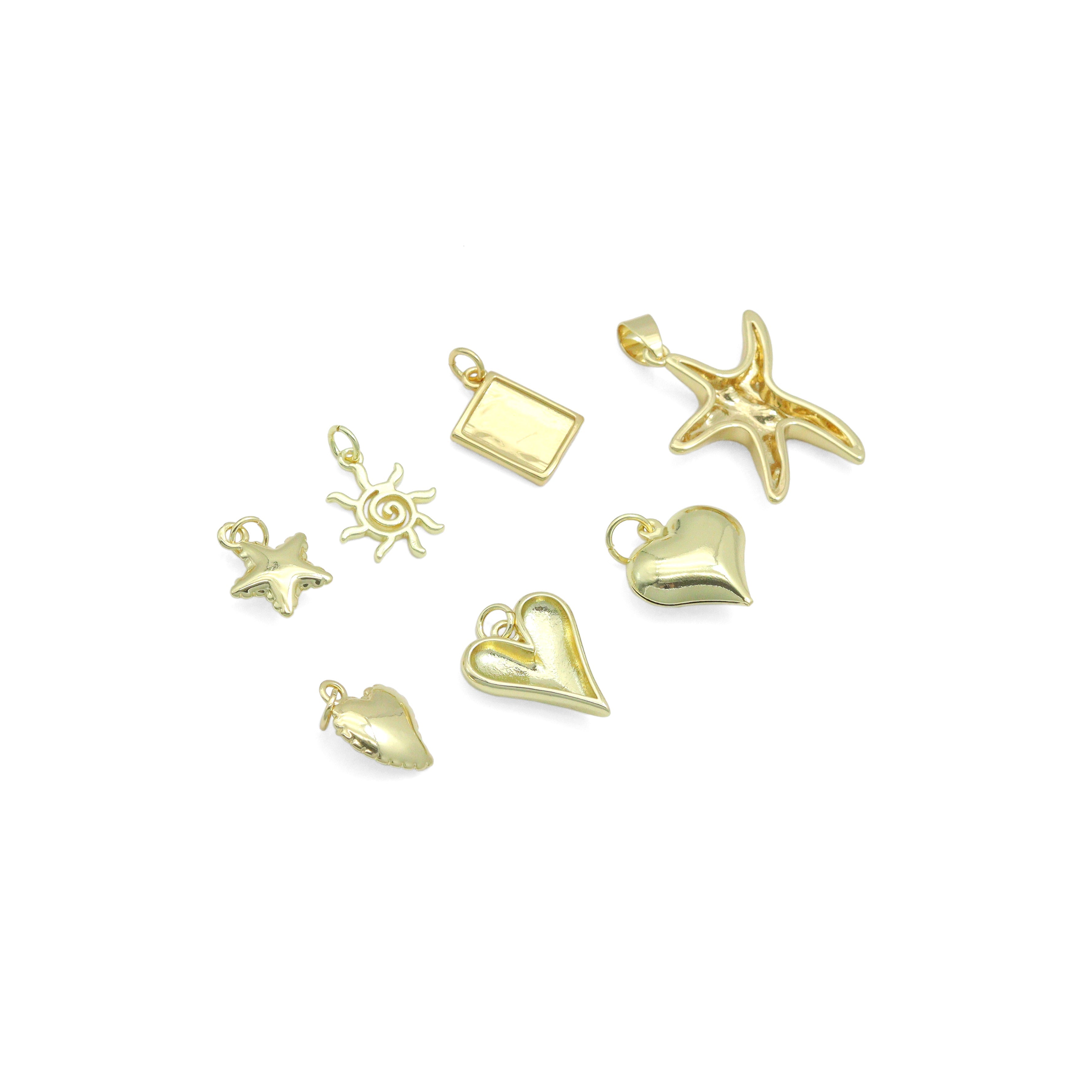 Gold Puffy Star Heart Passport Starfish Sun Charm Pendant,Sku#LD740