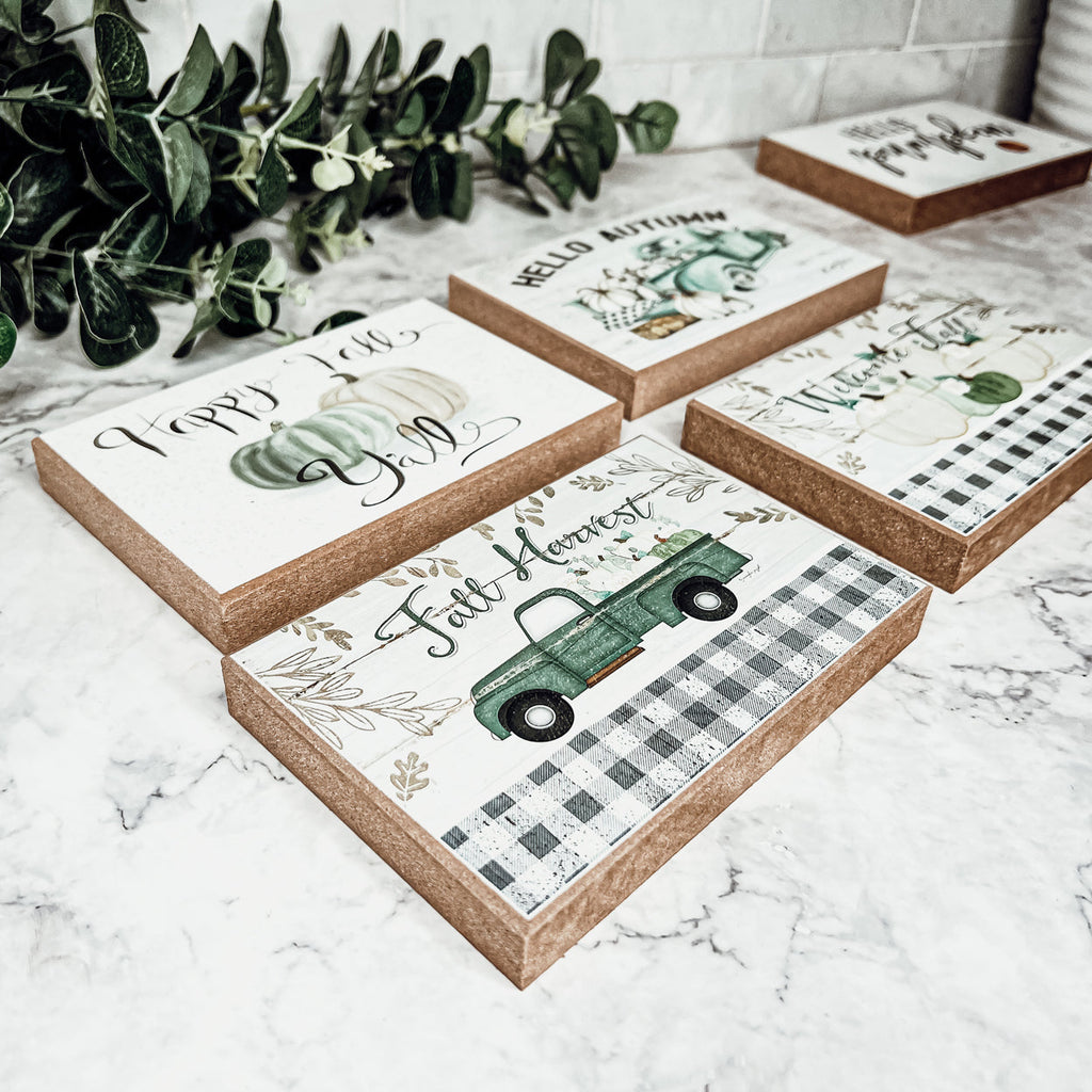 Fall Harvest Wooden Tiered Tray Sign 6x4x1 Rustic Halloween Home Decor