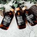 16oz Amber Glass Boston Round Soap Refill Bottle Black Label Set