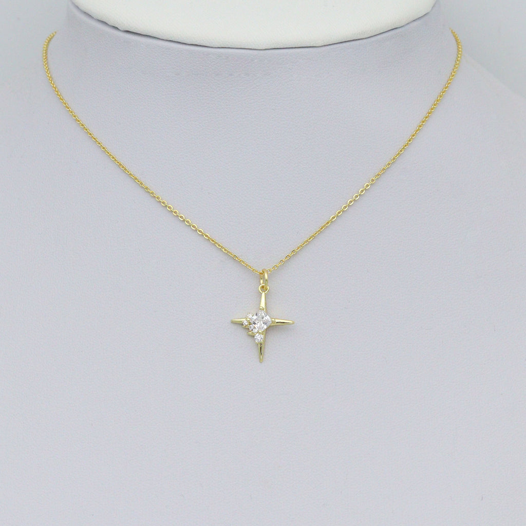 Gold Silver Clear CZ North Star Charm, Sku#A193