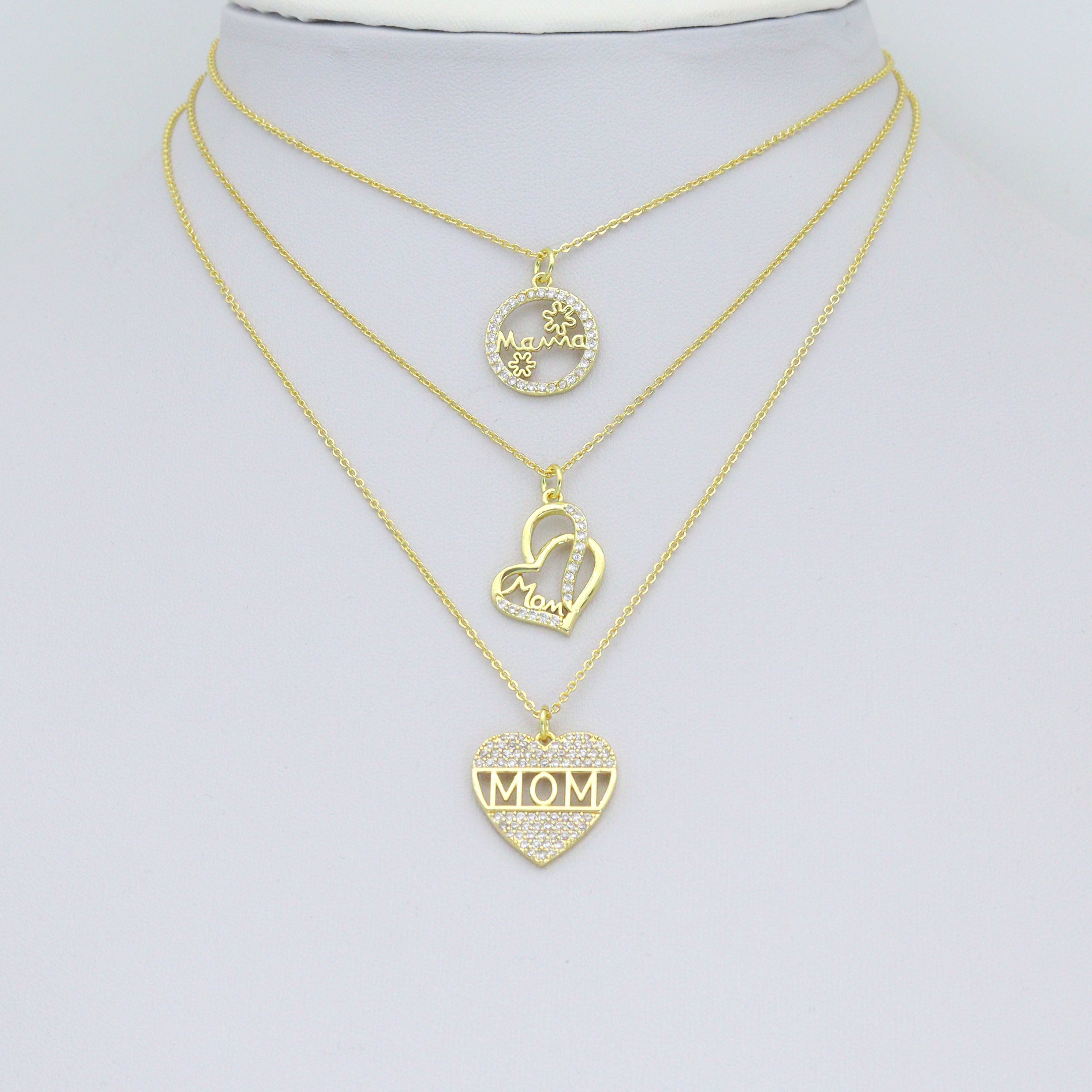 Clear CZ Gold Silver Round Heart Mother Day Charm Pendant,Sku#A498