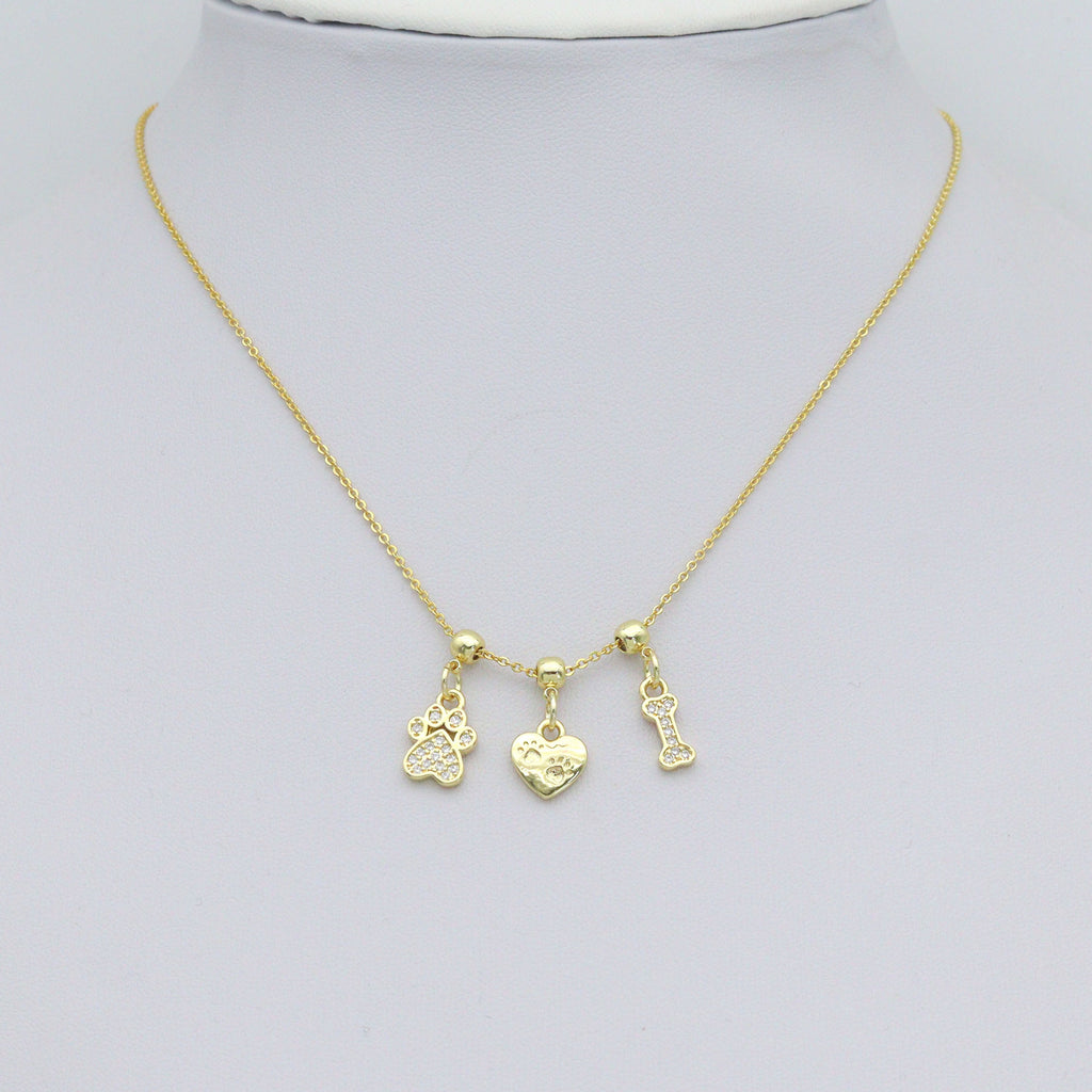 Clear CZ Gold Paw Horn Heart Bone Charm Pendant,Sku#LD750