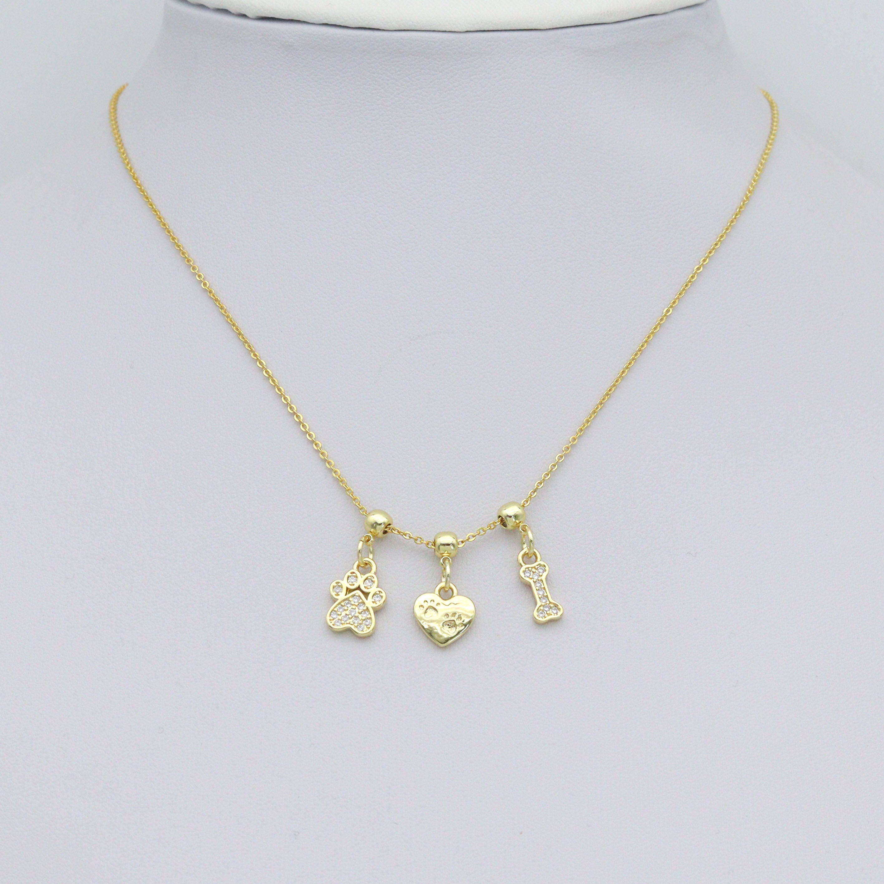Clear CZ Gold Paw Horn Heart Bone Charm Pendant,Sku#LD750