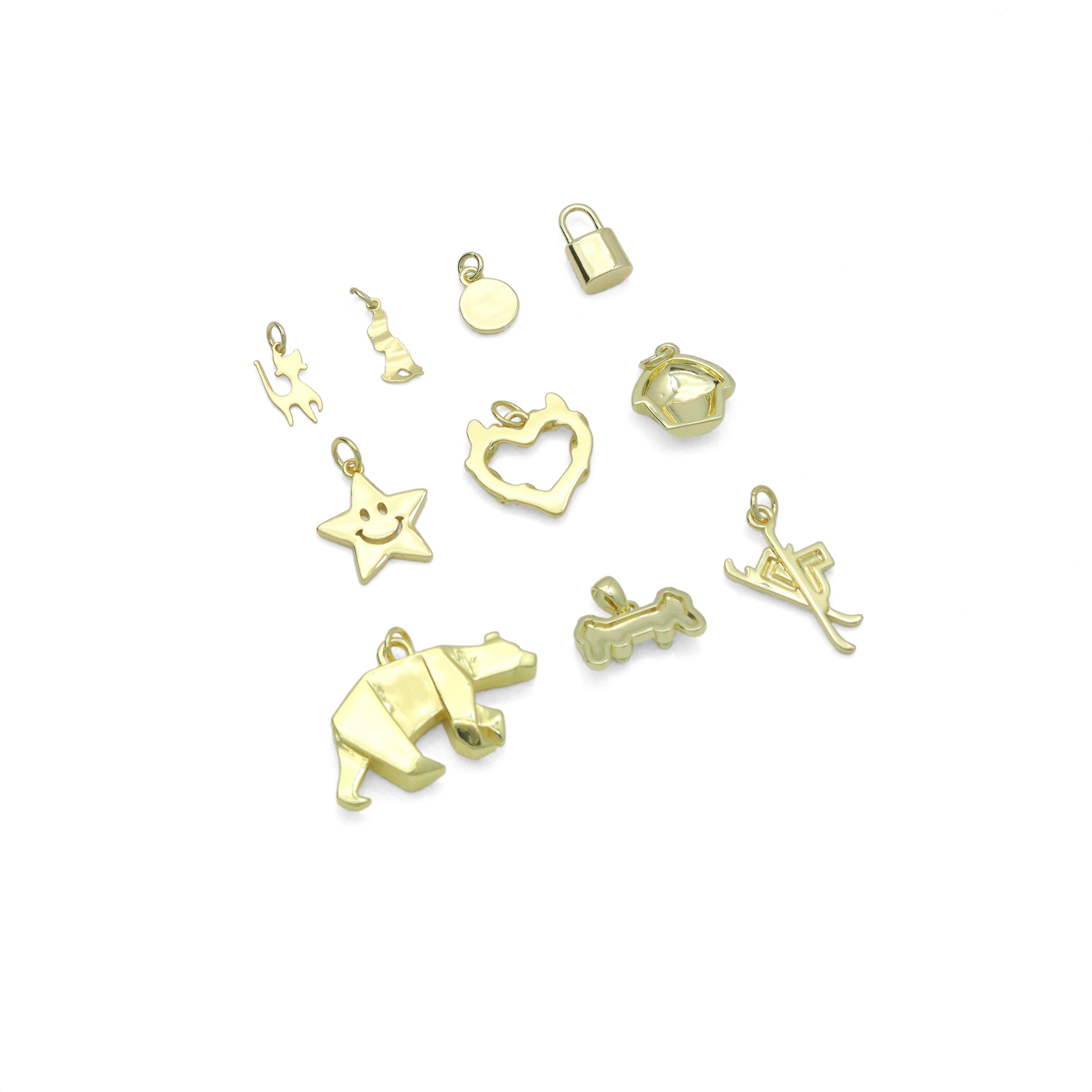 Gold Cat Dog Star Heart Cake Bear Game Controller Ski Blaze Charm Pendant, Sku#Y1054