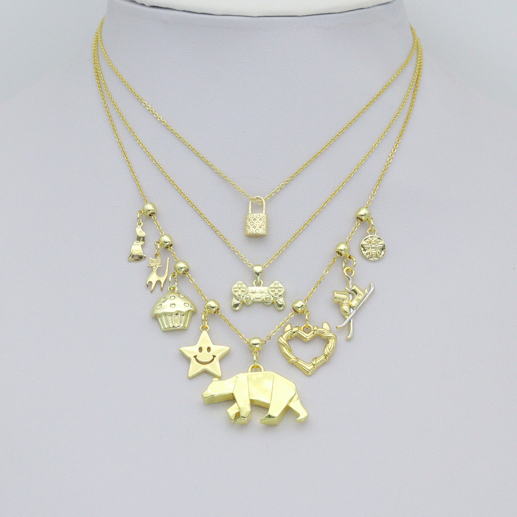 Gold Cat Dog Star Heart Cake Bear Game Controller Ski Blaze Charm Pendant, Sku#Y1054