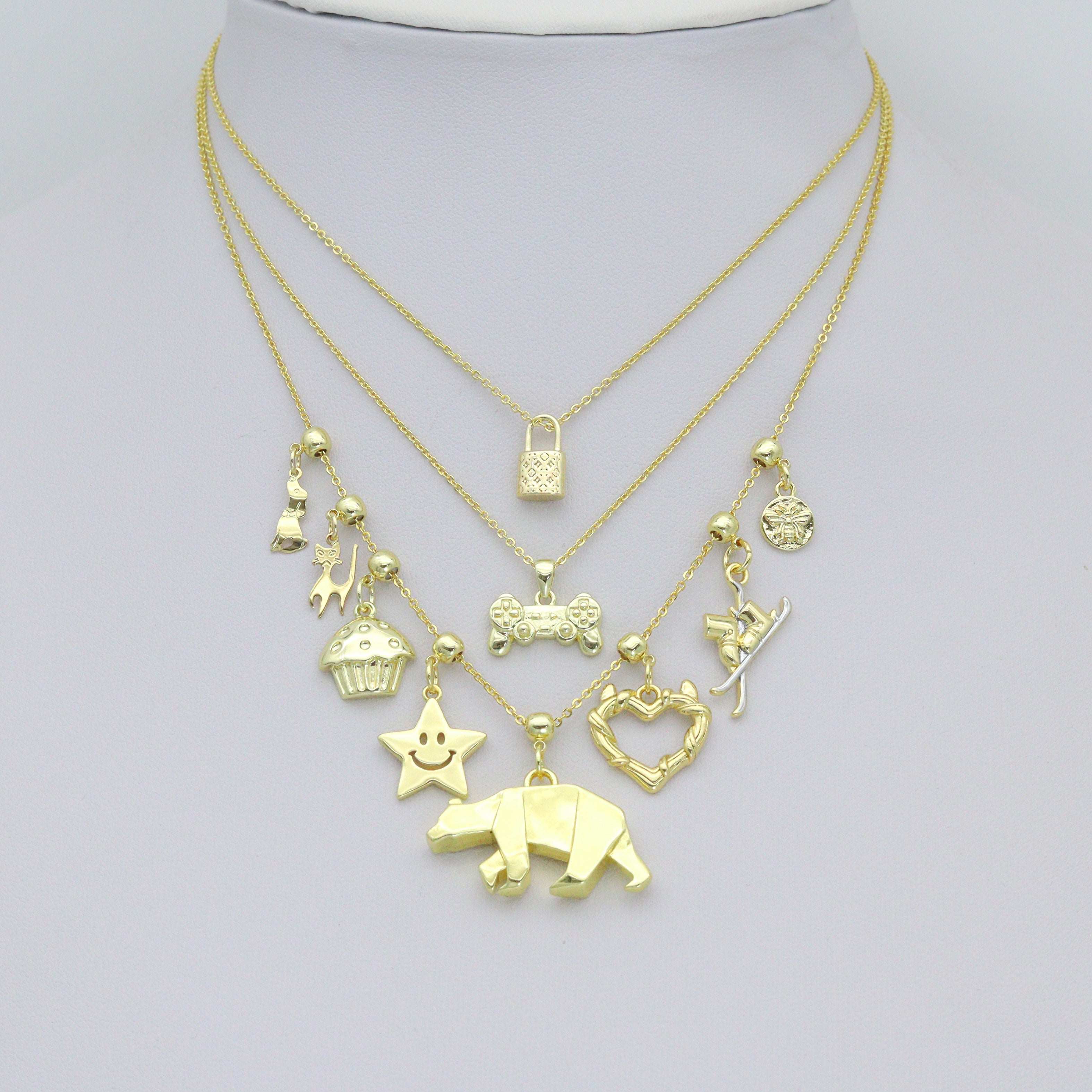 Gold Cat Dog Star Heart Cake Bear Game Controller Ski Blaze Charm Pendant, Sku#Y1054