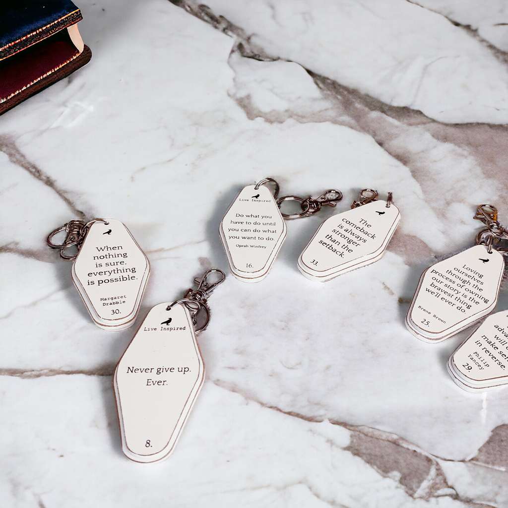 Wooden Inspirational Key Chains Reversible Heavy Duty Motivational Quotes Keyring Set 10 Plus Styles