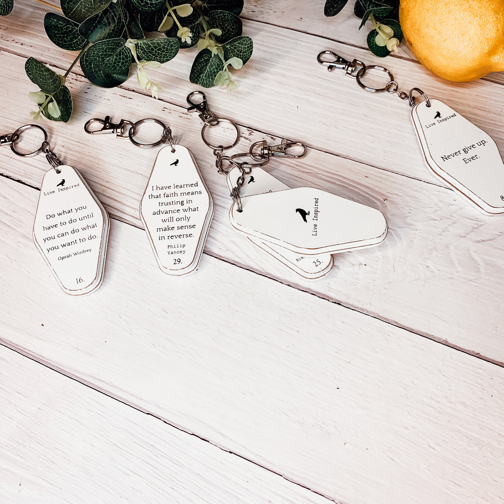 Wooden Inspirational Key Chains Reversible Heavy Duty Motivational Quotes Keyring Set 10 Plus Styles
