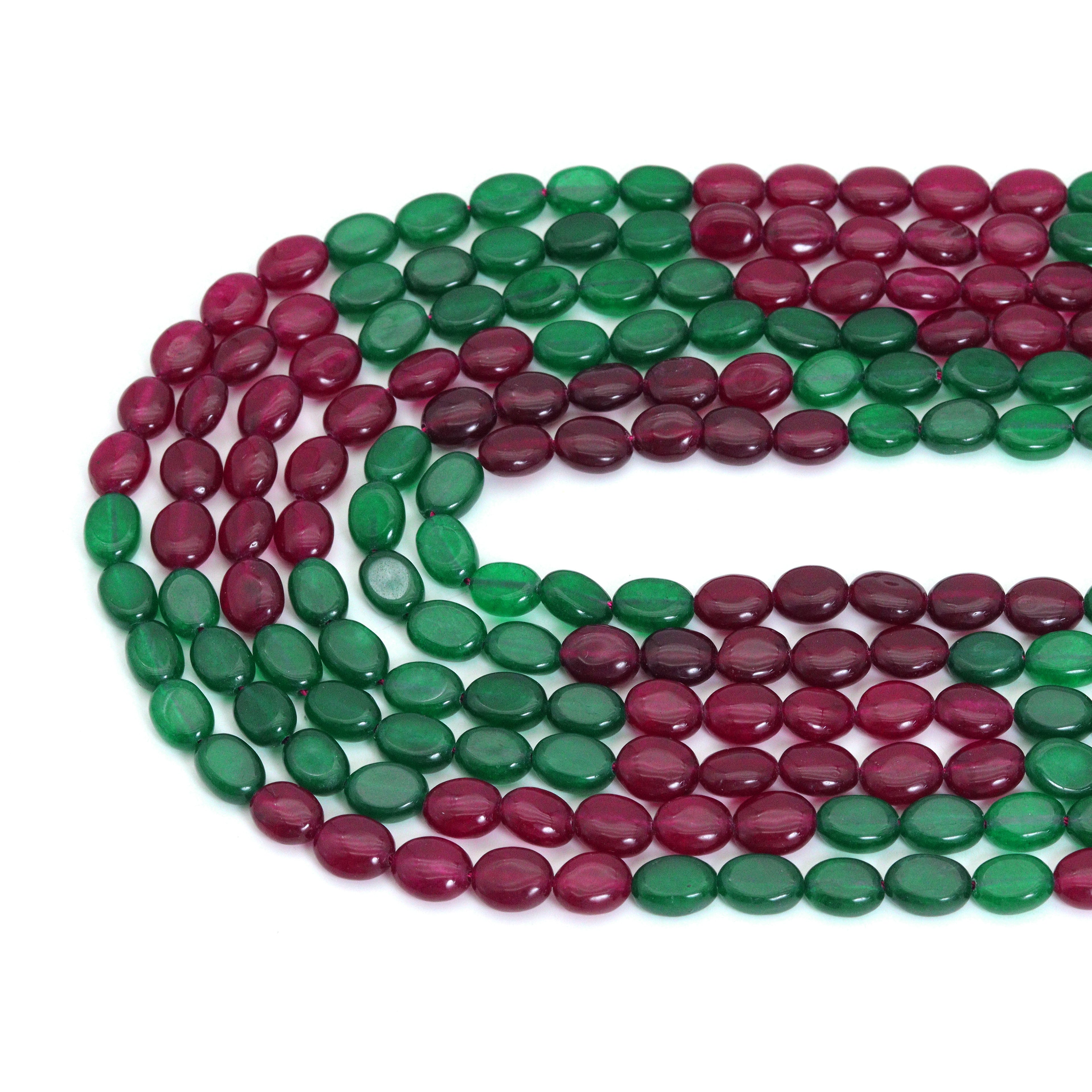 8x10mm Red and Green Smooth Oval Jade, Sku#U2174