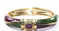 Gold Tone Hinged Bangle Purple Green Enamel Small Bracelet