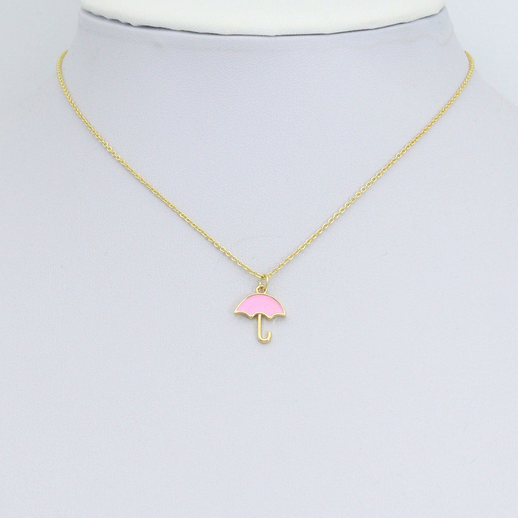 Pink Enamel Umbrella Shape Pendant,CZ Micro Pave Enamel Pendant,Enamel Jewelry, 14x12mm,Sku#Y523