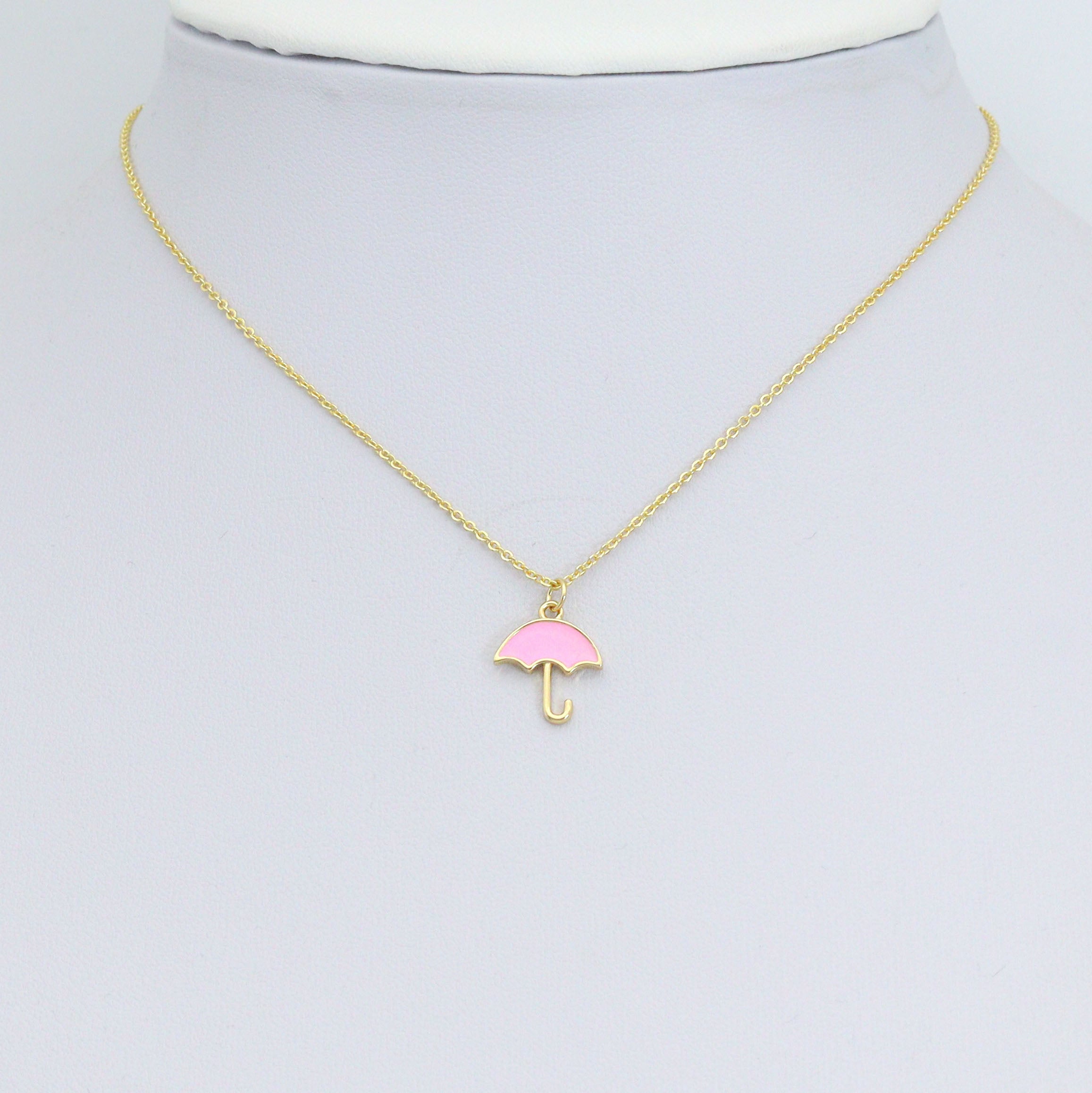 Pink Enamel Umbrella Shape Pendant,CZ Micro Pave Enamel Pendant,Enamel Jewelry, 14x12mm,Sku#Y523