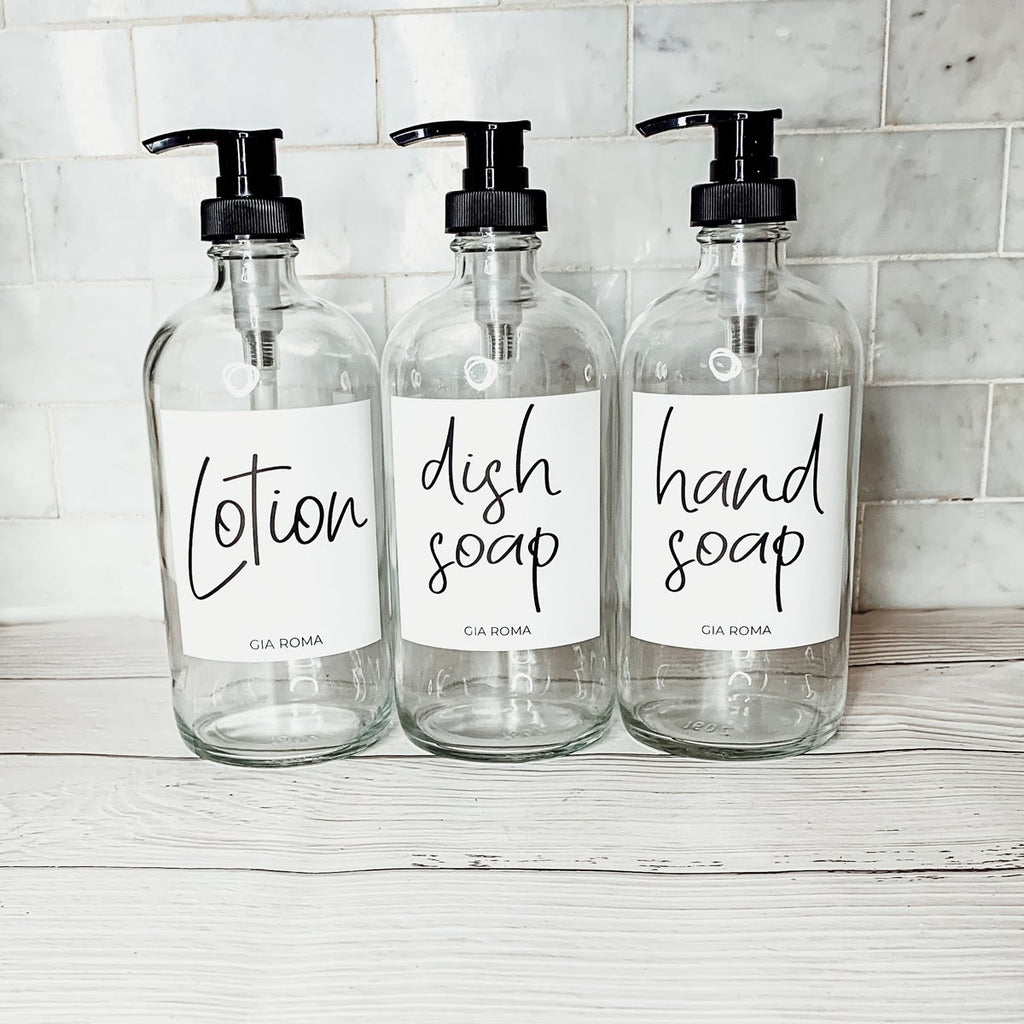 16oz Glass Boston Round Bottle Clear With White Label - Multiple Pack