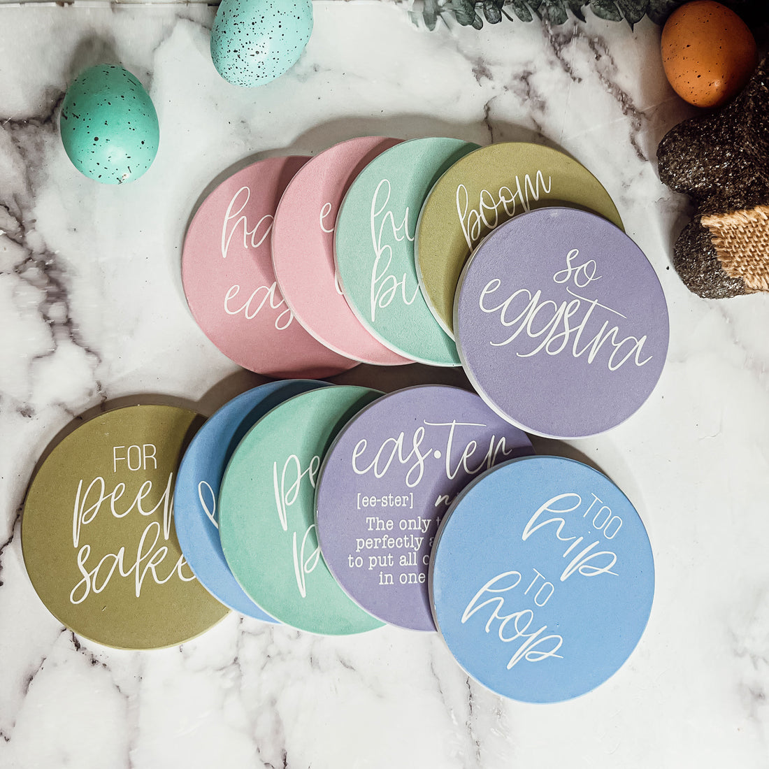 Easter Spring Ceramic Coaster Set 4 Inch Absorbent Drink Coasters Table Protectors Pack