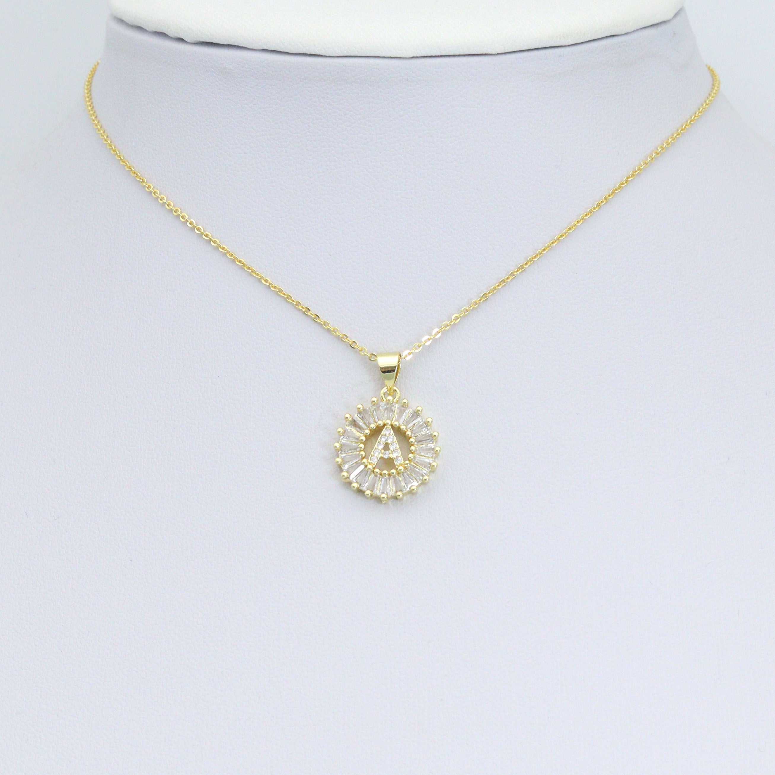 Baguette CZ Circle Initial Letter Charm/Pendent, Alphabet  Pendent, Gold/Silver Finish, sku#Z1483A