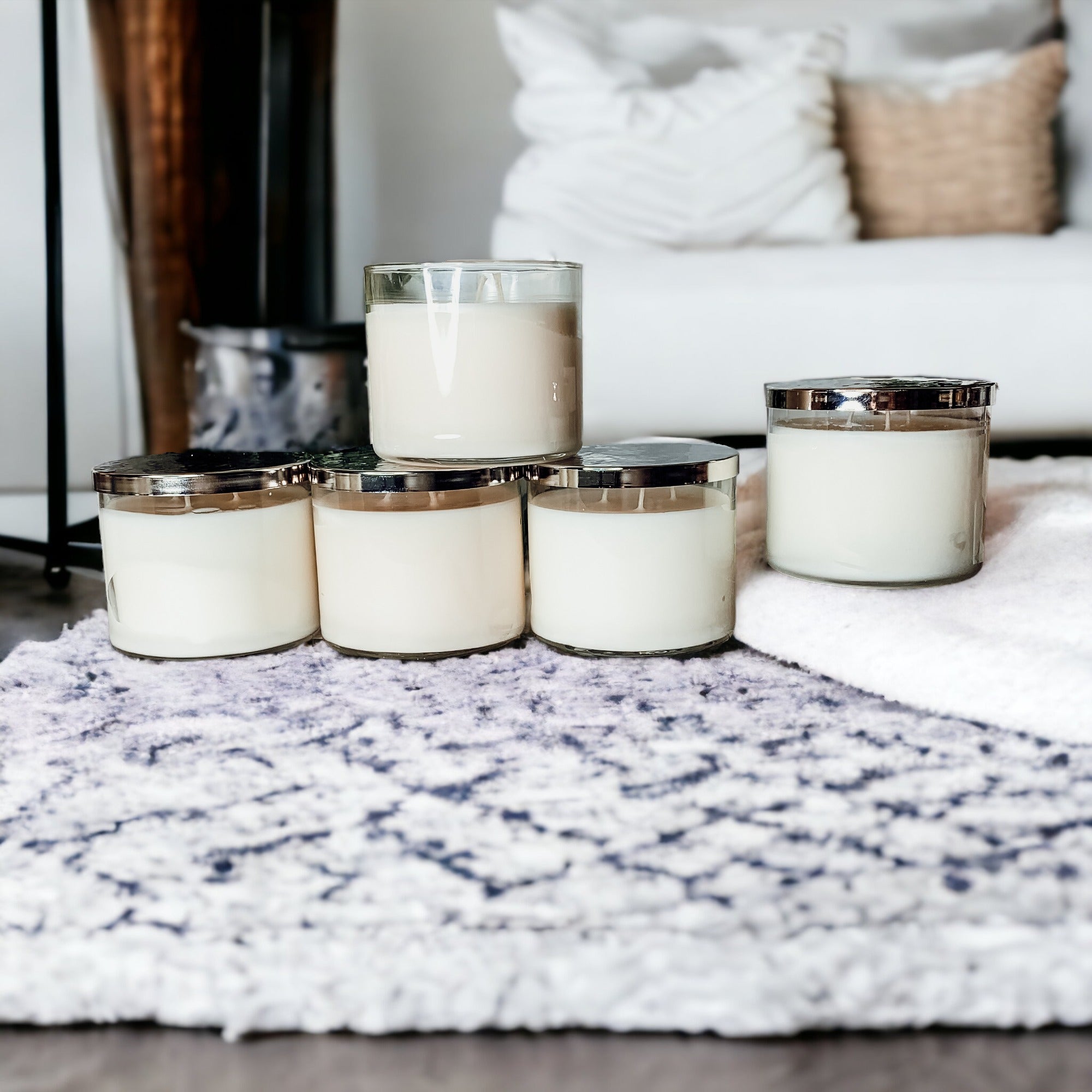 3-Wick Soy Candle 14.5oz Clear Glass Jar Silver Hammered Lid Hand-Poured USA