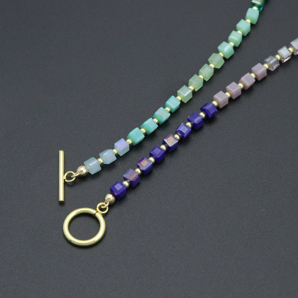 Rainbow Color Cube Stone Necklace/Bracelet with Toggle clasp, sku#EF763
